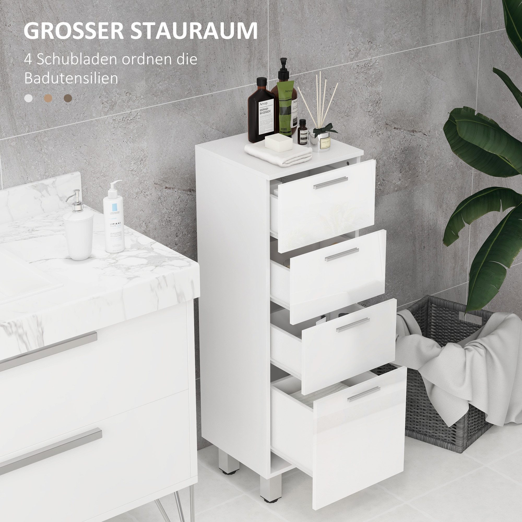 Kleankin Badkommode Nischenschrank schmal Toilettenschrank Badschrank für Badezimmer (Badezimmer-Aufbewahrungsschrank, 1 St., mit Schublade, verstellbare Füße), – Bild 4 von 5