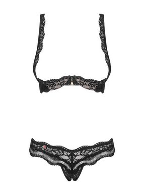 Obsessive Set: Bügel-BH Brustfrei-Set Luvae schwarz Ouvert BH + String mit Spitze (Set)