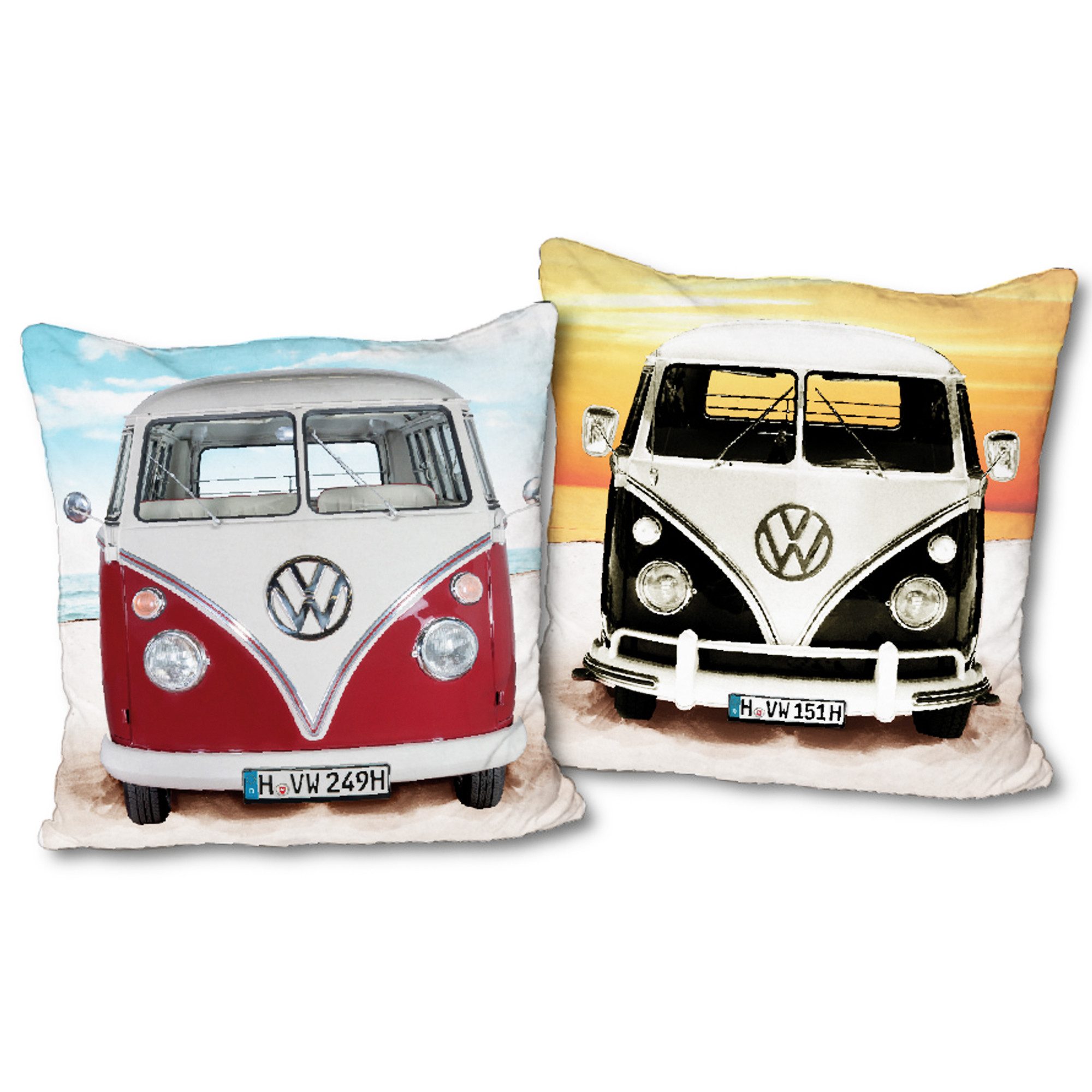 BERONAGE Dekokissen VW Volkswagen Bulli T1 Kissen 089 Beach 40 x 40 cm Kuschelkissen, passend zur Bettwäsche, ideal für Sofa, Couch, Bett, Auto, Camping