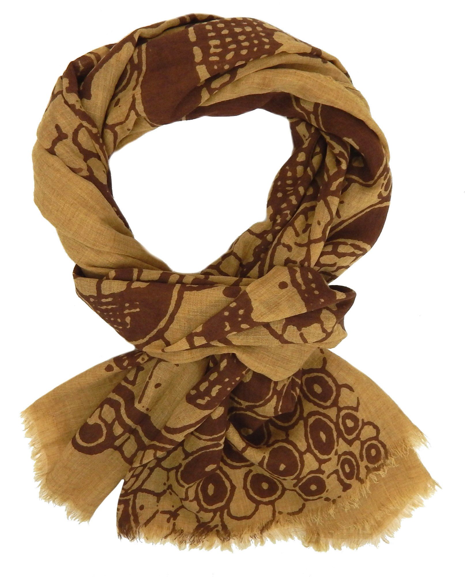 Ella Jonte Modeschal, leichter Baumwollschal in Braun mit floralem Blumenmuster