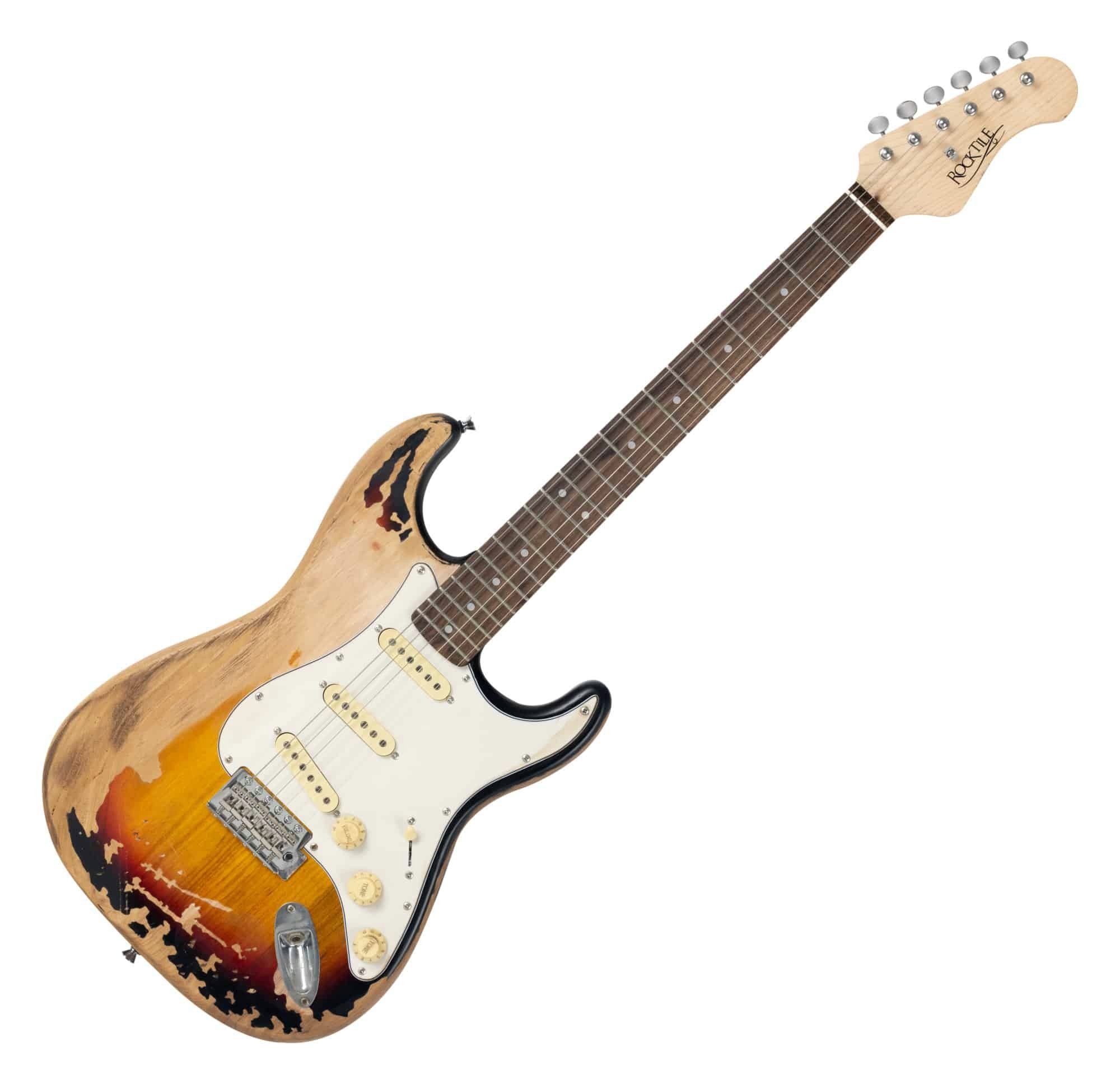 Rocktile E-Gitarre Vinstage ST-BBHSB Sunburst - Relic-Gitarre in Heavy Aged-Style, 3x Single Coil Pickup