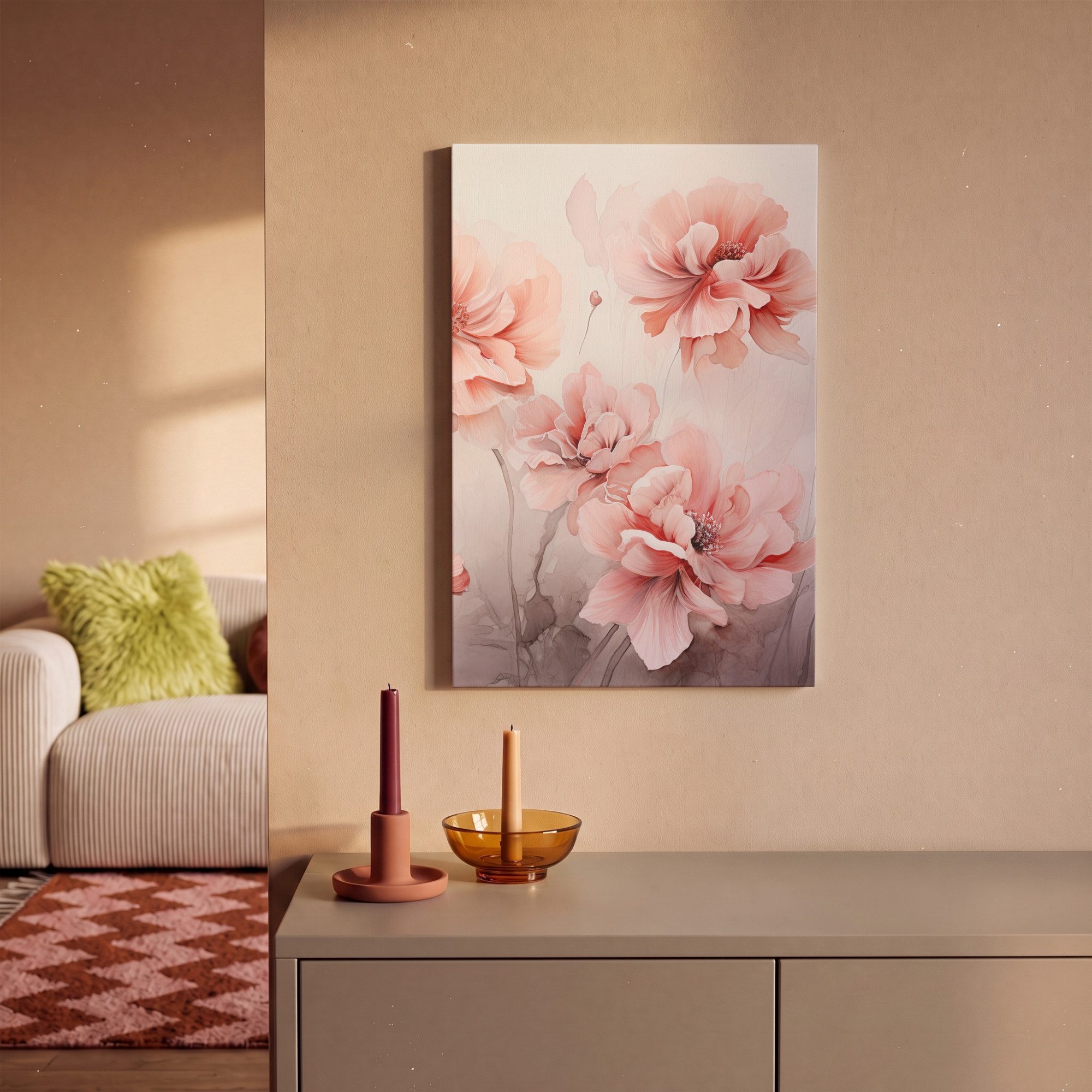 OneMillionCanvasses® Leinwandbild Blumen - Rosa - Kunst - Abstrakt - Aquarell, Fotodruck (1 St), Leinwand Canvas Wandbild, Wanddekoration 20x30 cm – Bild 2 von 5