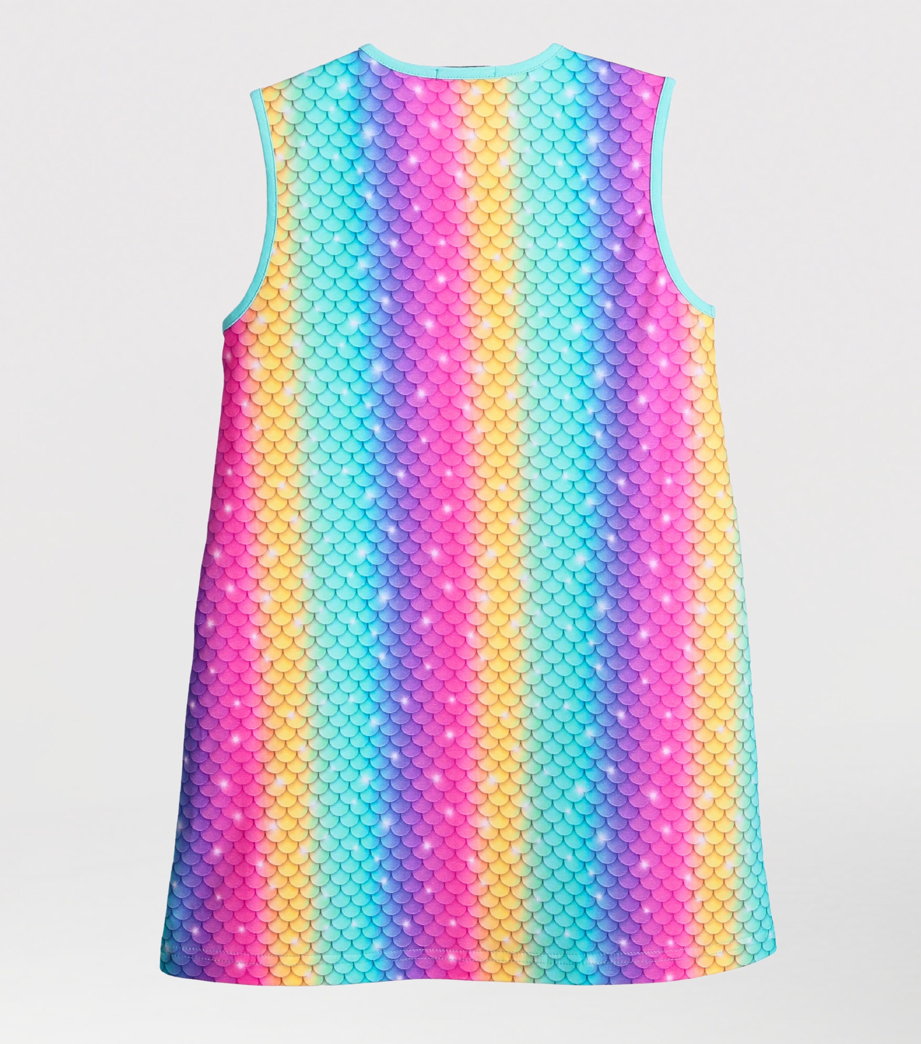 coolismo Kleid & Haarband Shirtkleid Regenbogenfisch-Print & Haarband gestreift (Set, 2-tlg., Kleid & Haarband) niedliches Design, Baumwolle
