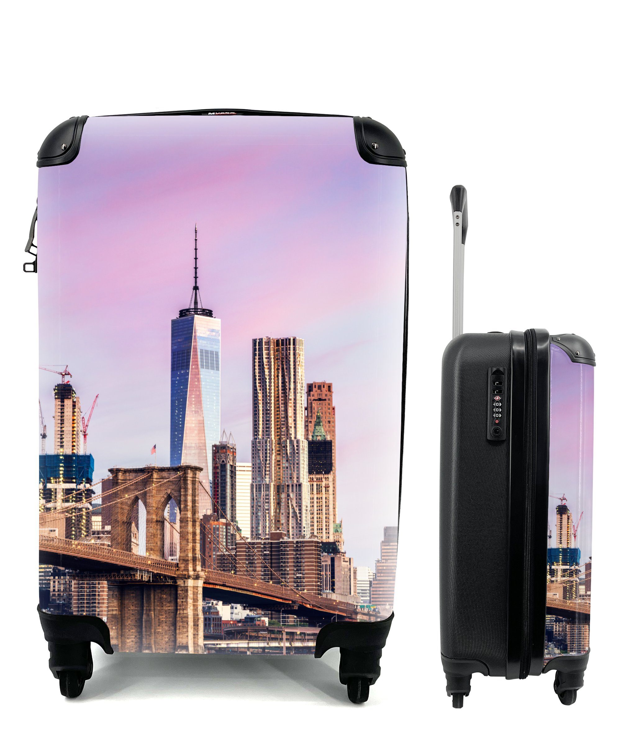 MuchoWow Handgepäckkoffer Brooklyn Bridge und die New Yorker Skyline, 4 Rollen, Reisetasche mit rollen, Handgepäck für Ferien, Trolley, Reisekoffer