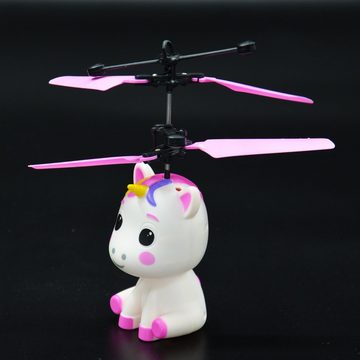 Kögler Spielzeug-Hubschrauber Kögler Mini Flyer Einhorn weiß/pink Flieger mit Fernbedienung & LED Höhe 16 cm