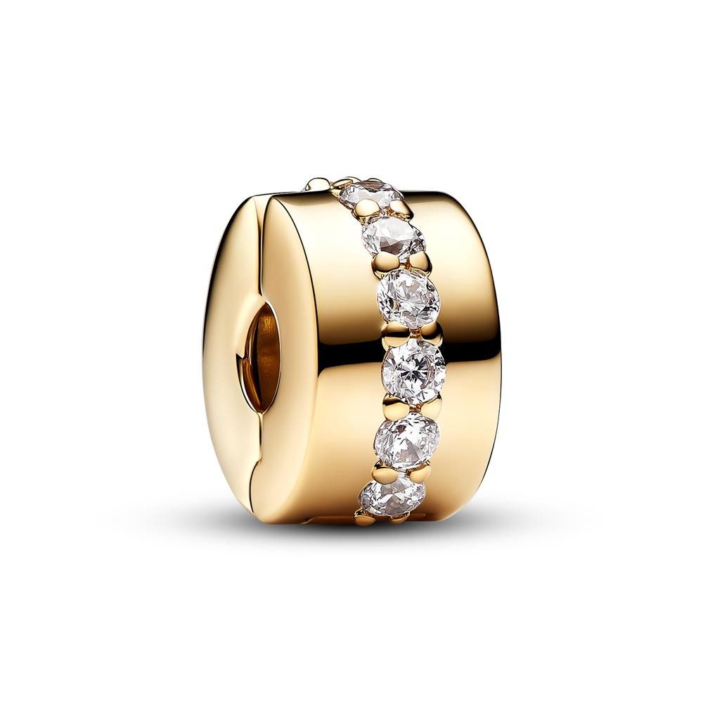 Pandora Charm-Einhänger Clip-Charm mit Zirkoniasteinen, vergoldet, PANDORA Moments