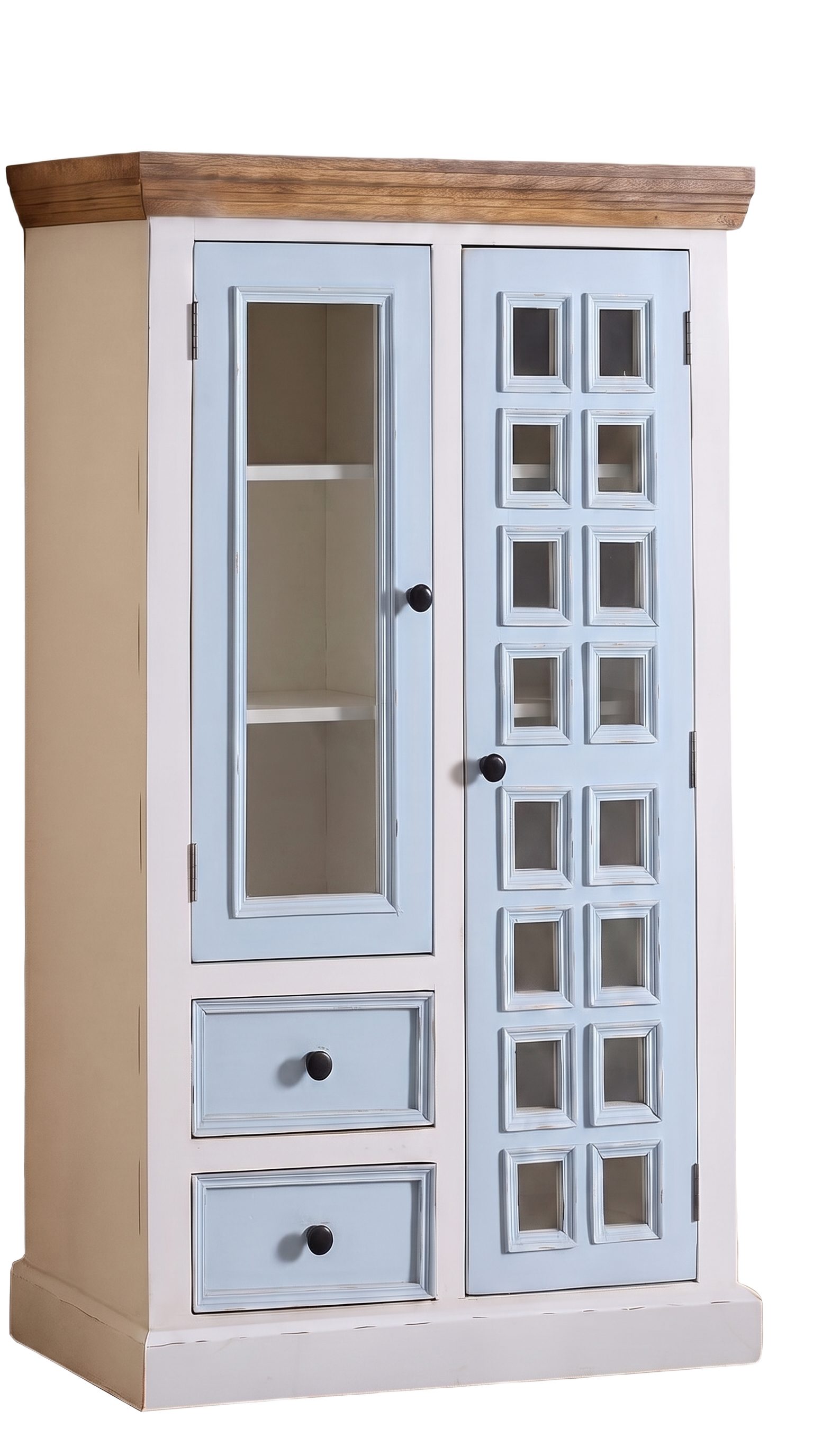 WOLF MÖBEL Sideboard (88 x 40 x 145), SIENA Highboard mit 1 Glas- und 1 Holztür & 2 Schubladen