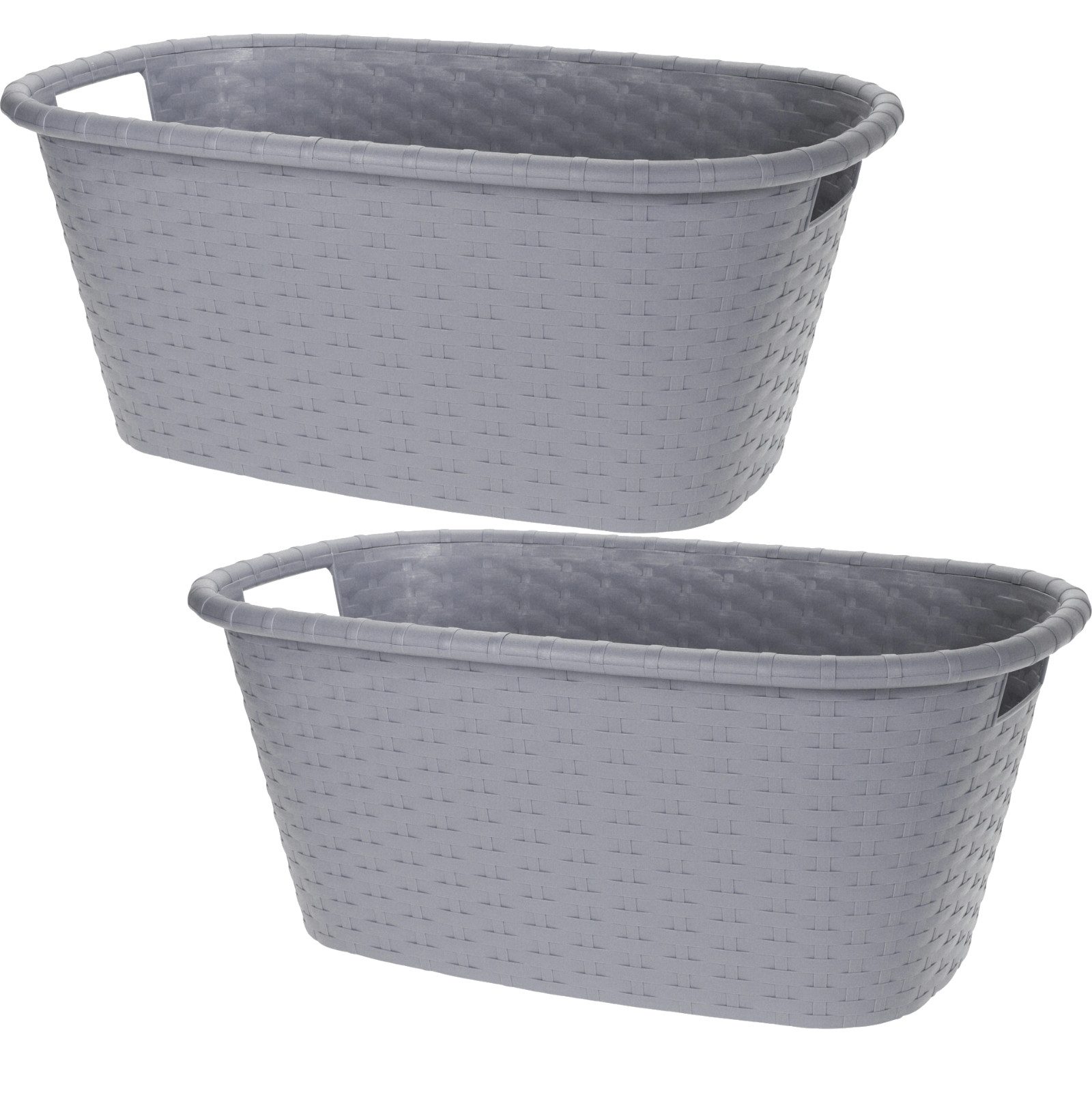 Koopman Wäschekorb Wäschewanne Kunststoff Pastellfarben 2 er Set (Set, 2 St., Packung), 2 Stk, 35 Liter, Grau, Rattan-Optik, Kunststoff