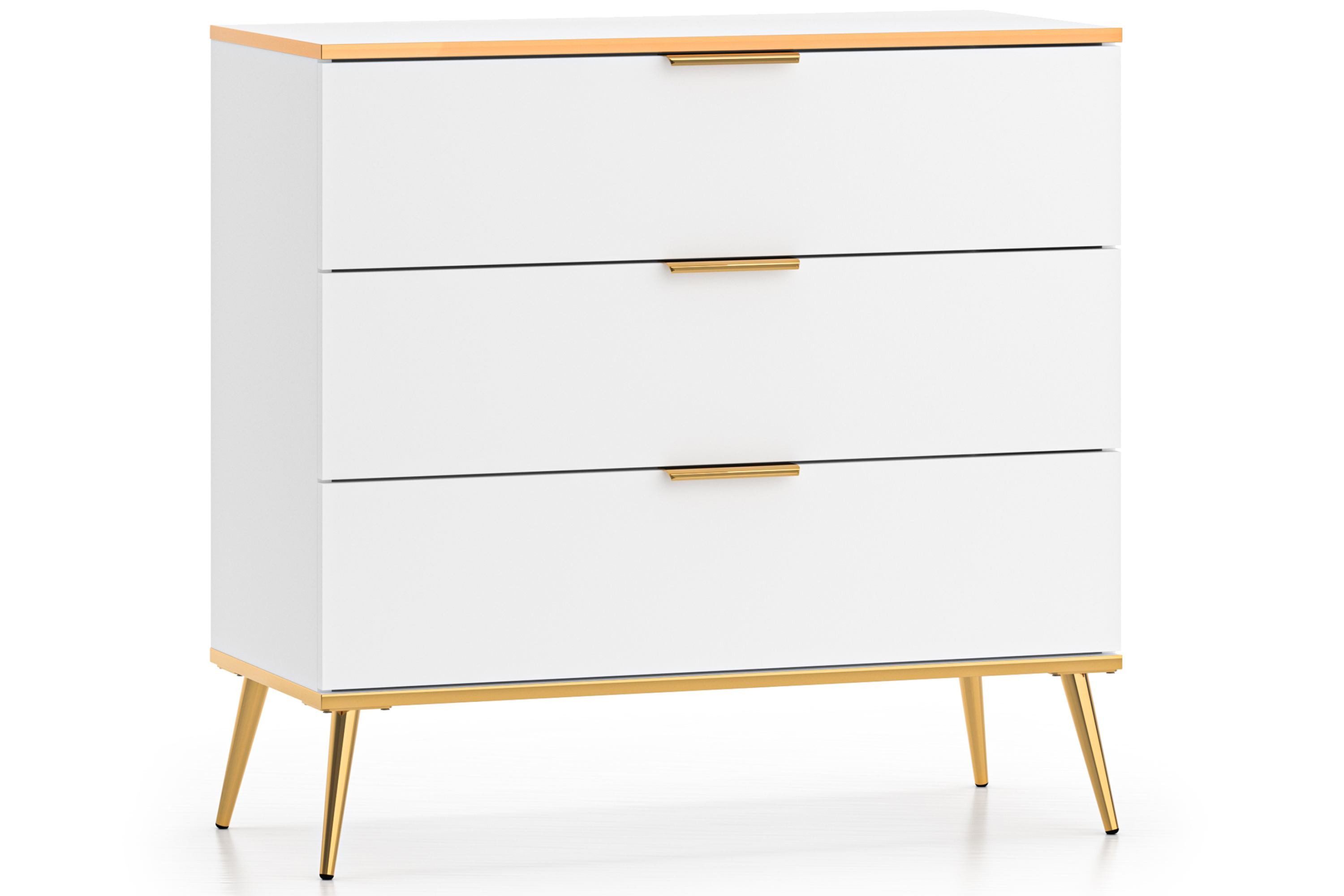 KONSIMO® Kommode VELTI Sideboard, Schubladenschrank, hergestellt in der EU, mit Goldelementen, Elegant, hohe Füße, Vollauszug