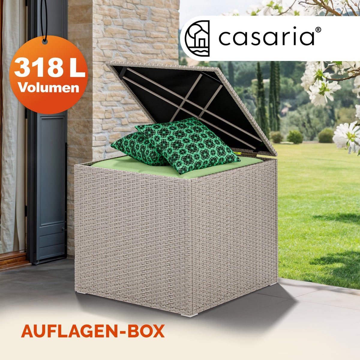 Casaria Auflagenbox, 318 L mit Deckel 75x75x70cm Wasserdicht Gasdruckfeder Garten