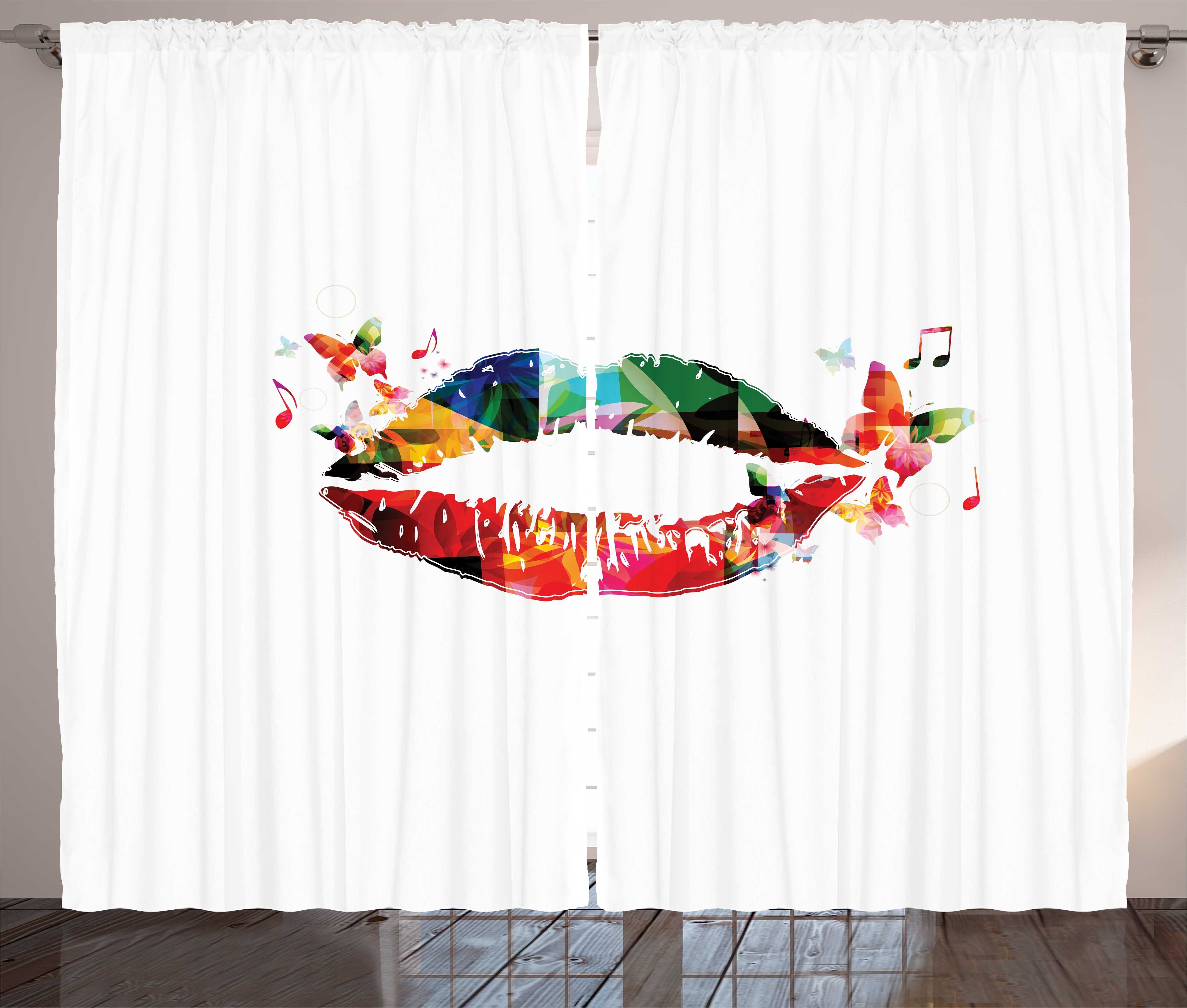 Gardine Schlafzimmer Kräuselband Vorhang mit Schlaufen und Haken, Abakuhaus, Lippen Schmetterling und Musik-Anmerkung