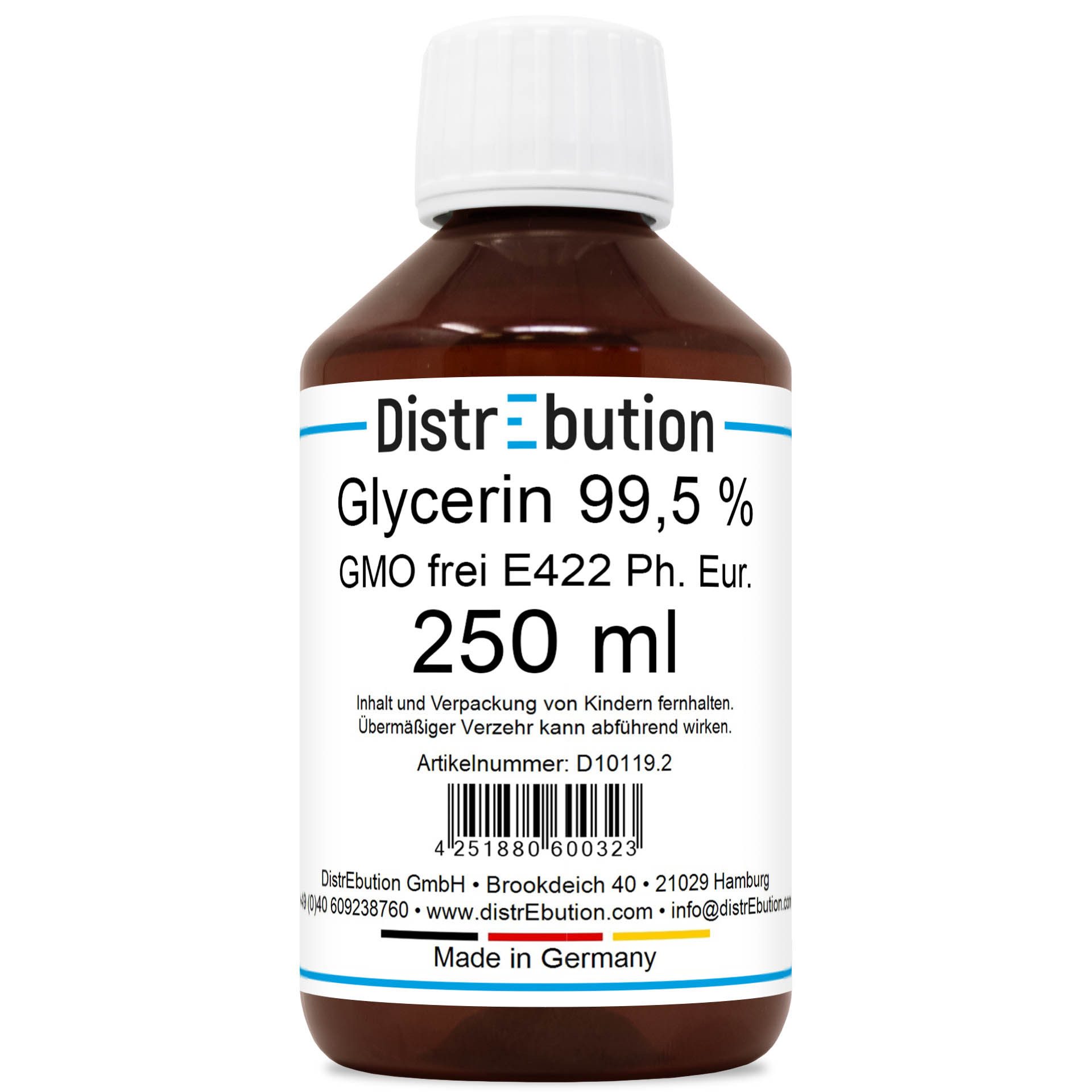 DistrEbution Körperpflegemittel Glycerin 99,5 % pflanzlich Lebensmittelqualität (E422), hochrein, GMO-frei, für Lebensmittel, Kosmetik, Seifen & DIY