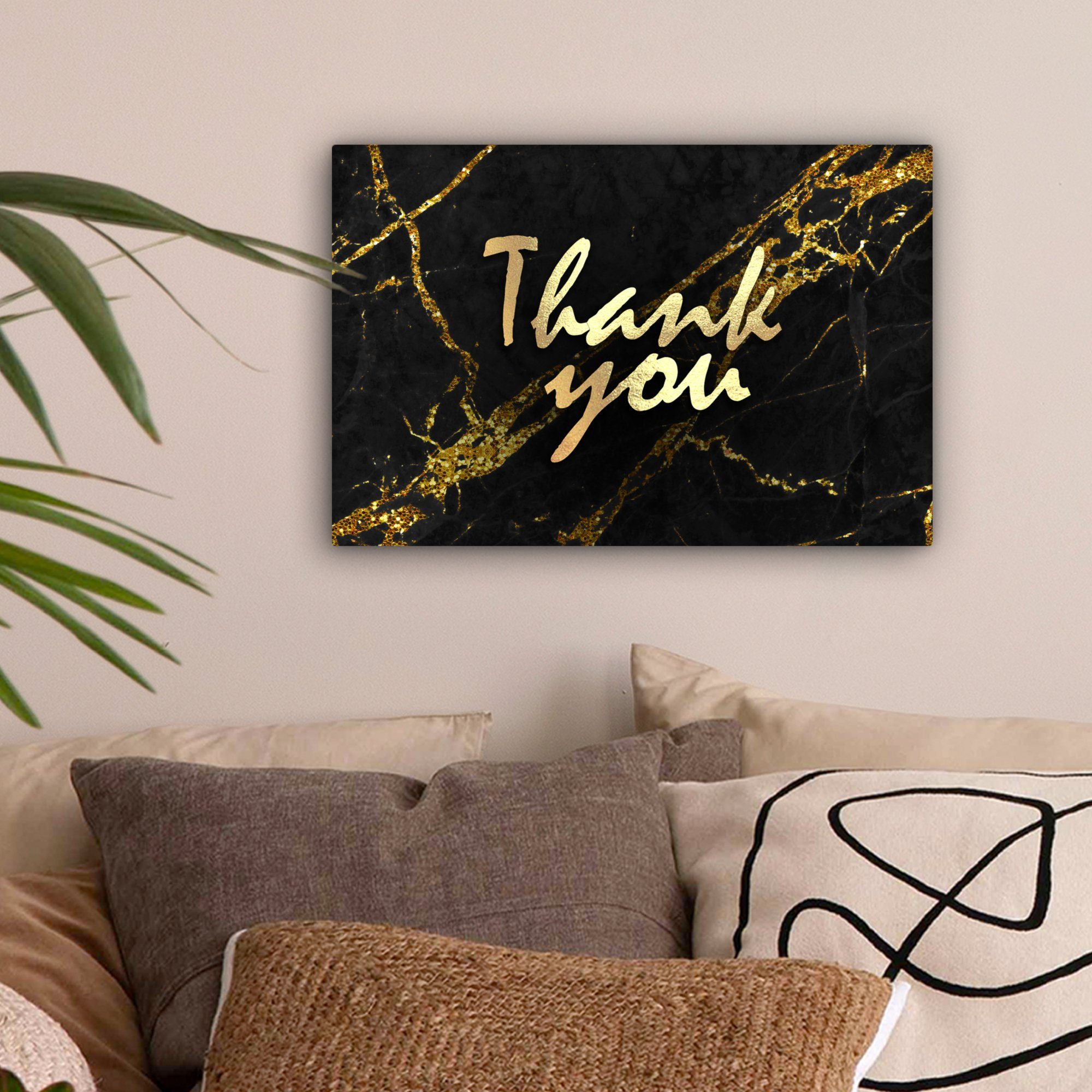 Dank OneMillionCanvasses® St), cm Gold 30x20 - - (1 Zitate Aufhängefertig, Marmor, Leinwandbild Leinwandbilder, - Wandbild Wanddeko,