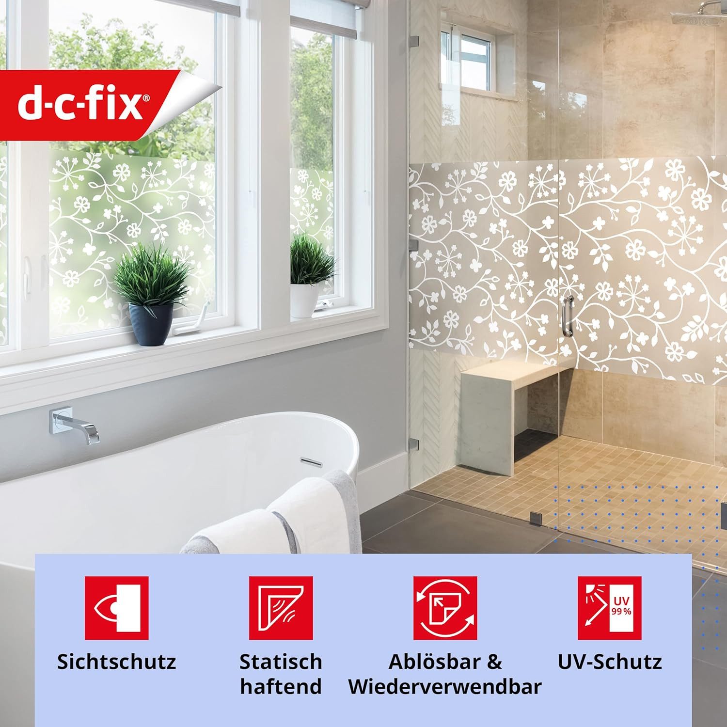 d-c-fix Fensterfolie Tord weiß - selbsthaftende Sichtschutzfolie Deko Folie Fenster innen, Glatt, 150 x 45cm - rückstandslos entfernbar und wiederverwendbar