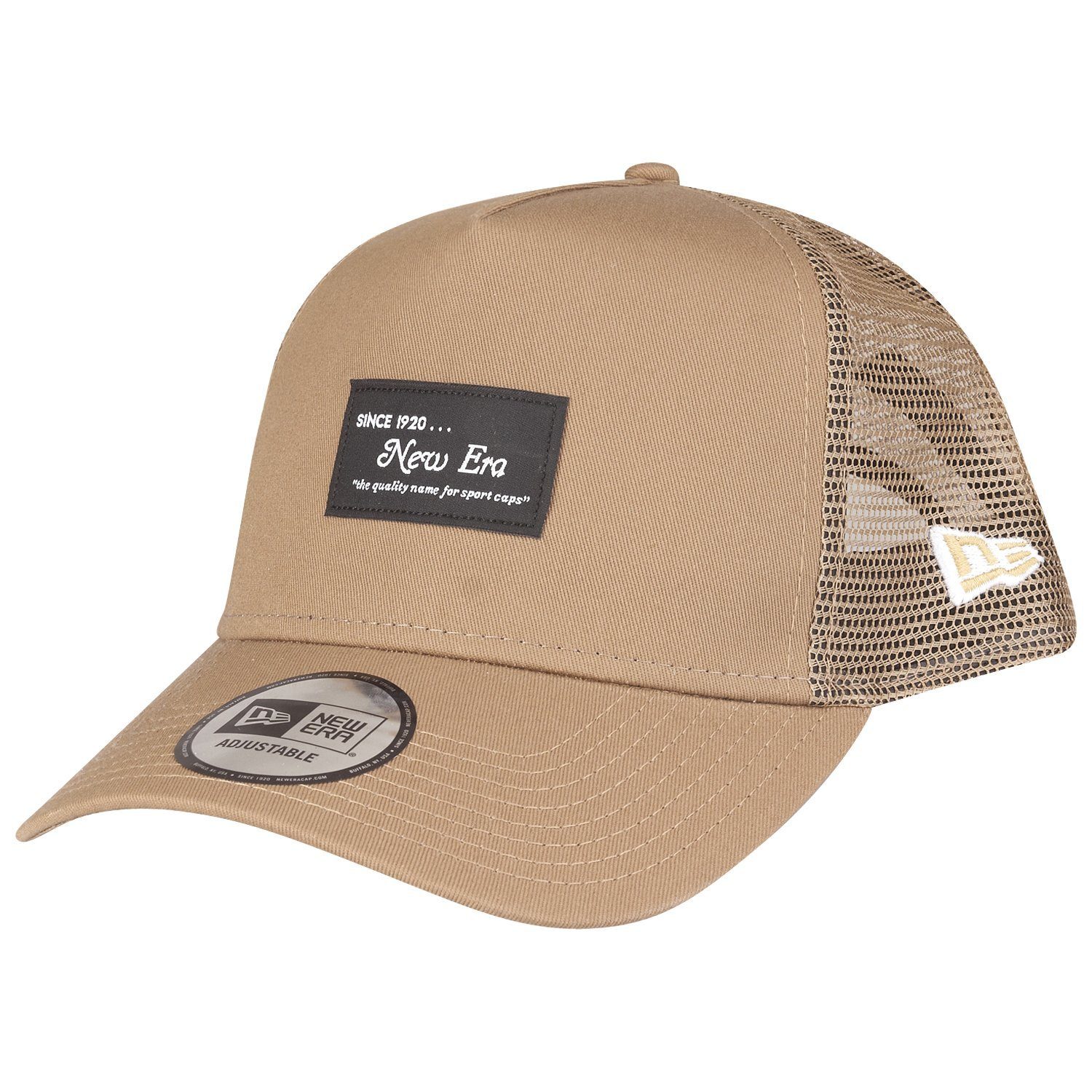 New Era Trucker Cap AFrame BRAND PATCH Beige LOGO Trucker