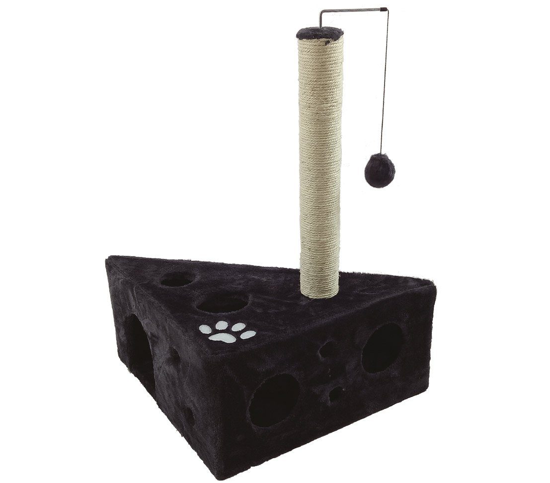 Dehner Kratzbaum Tammy, 68 x 45 cm, Plüsch/Fleece/Sisal, schwarz, kuscheliger Spielbaum mit Plüsch-Höhle und Sisalstamm