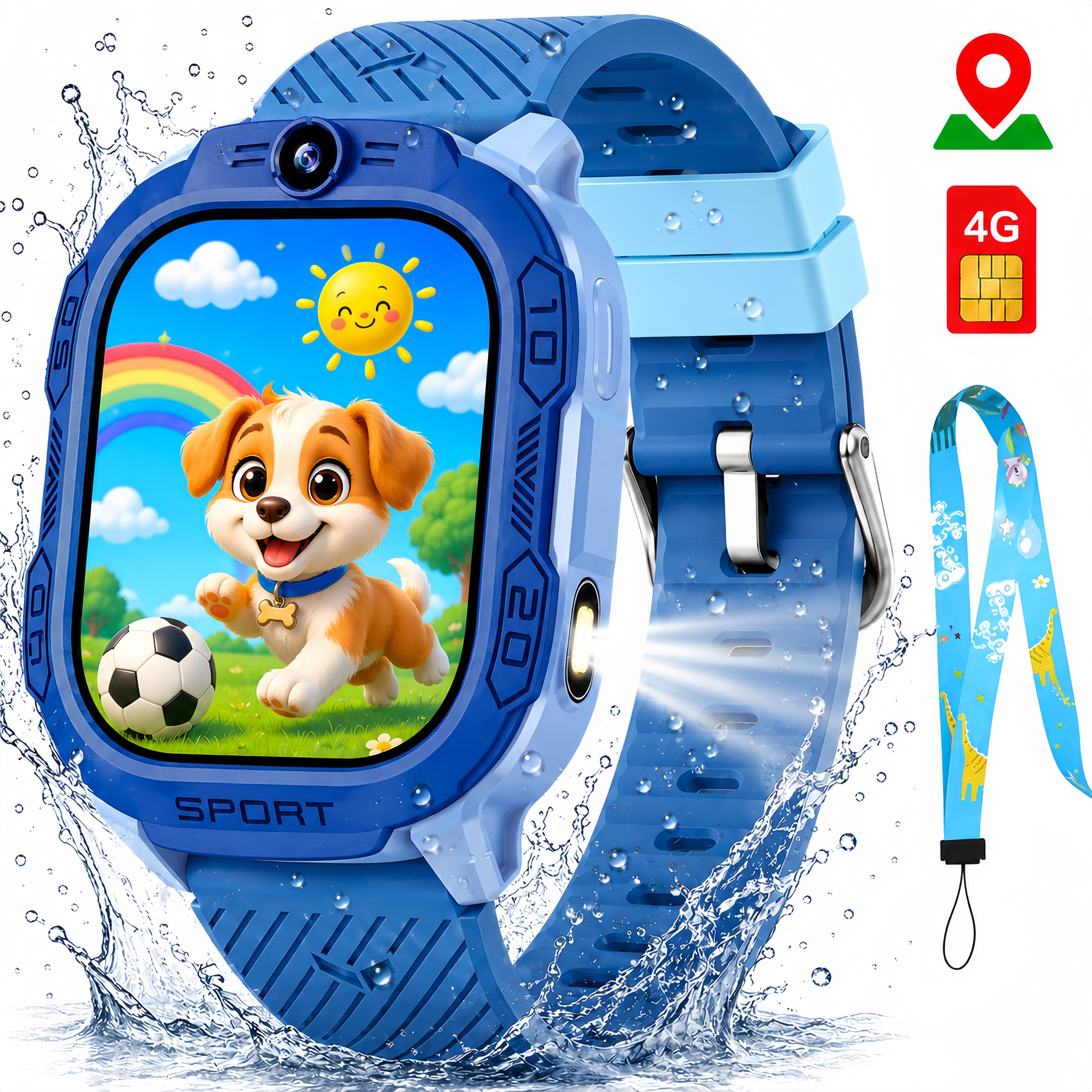 ibettertec Kinderuhr Kinder Smartwatch 4G GPS Uhr mit Telefon, Kamera, SOS Smartwatch (20 cm) Taschenlampe & Trageband, Kinderuhr mit Touchscreen, Anruf, Videoanruf, Schrittzähler, Wecker