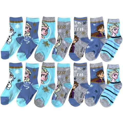 Disney Frozen Feinsocken 7x FROZEN DIE EISKÖNIGIN Anna + Elsa Socken Set 7 Paar Mädchensocken Kindersocken 23 24 25 26 27 28 29 30