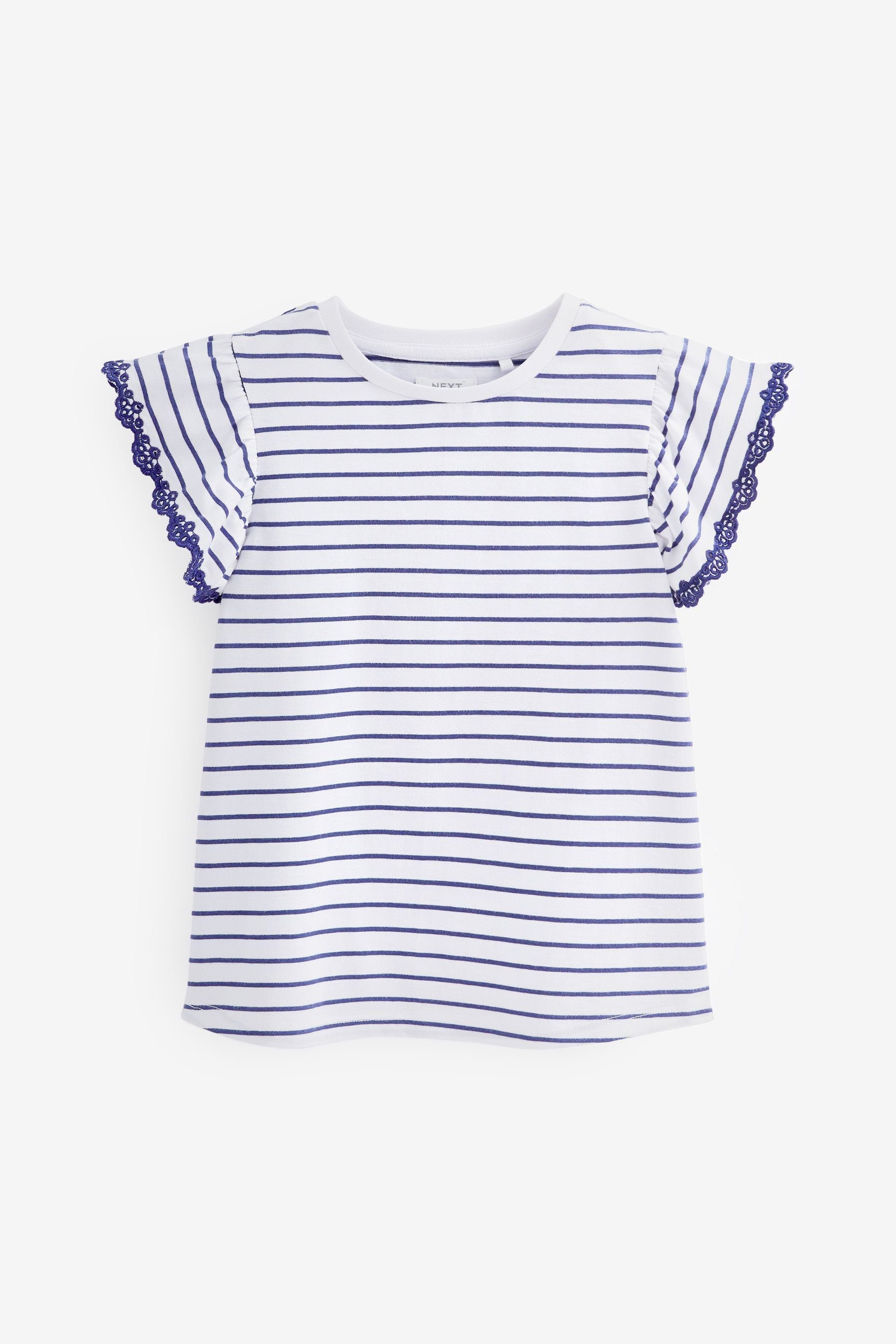 T-Shirt White/Blue mit Lochstickerei Stripe Next T-Shirt (1-tlg) Rüschenärmeln und