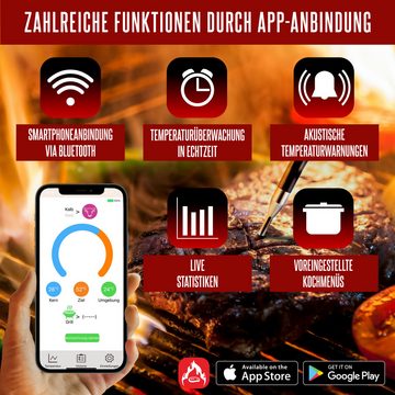 BBQ-Toro Grillthermometer TempTender, kabelloses Grillthermometer inkl. Ladebox mit App, 3-tlg.