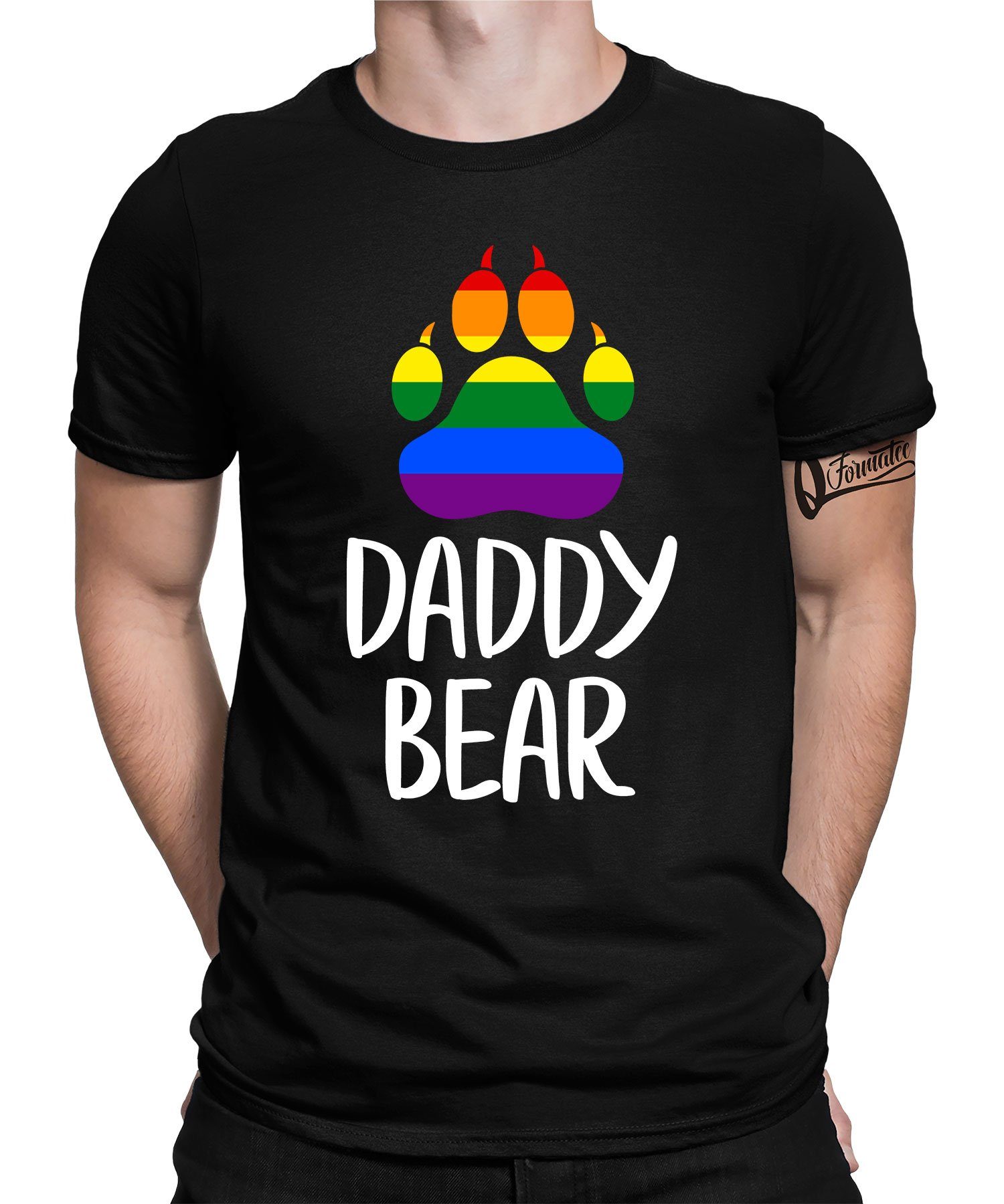 Quattro Formatee Kurzarmshirt Daddy Bear - Stolz Regenbogen LGBT Gay Pride Herren T-Shirt (1-tlg) Schwarz