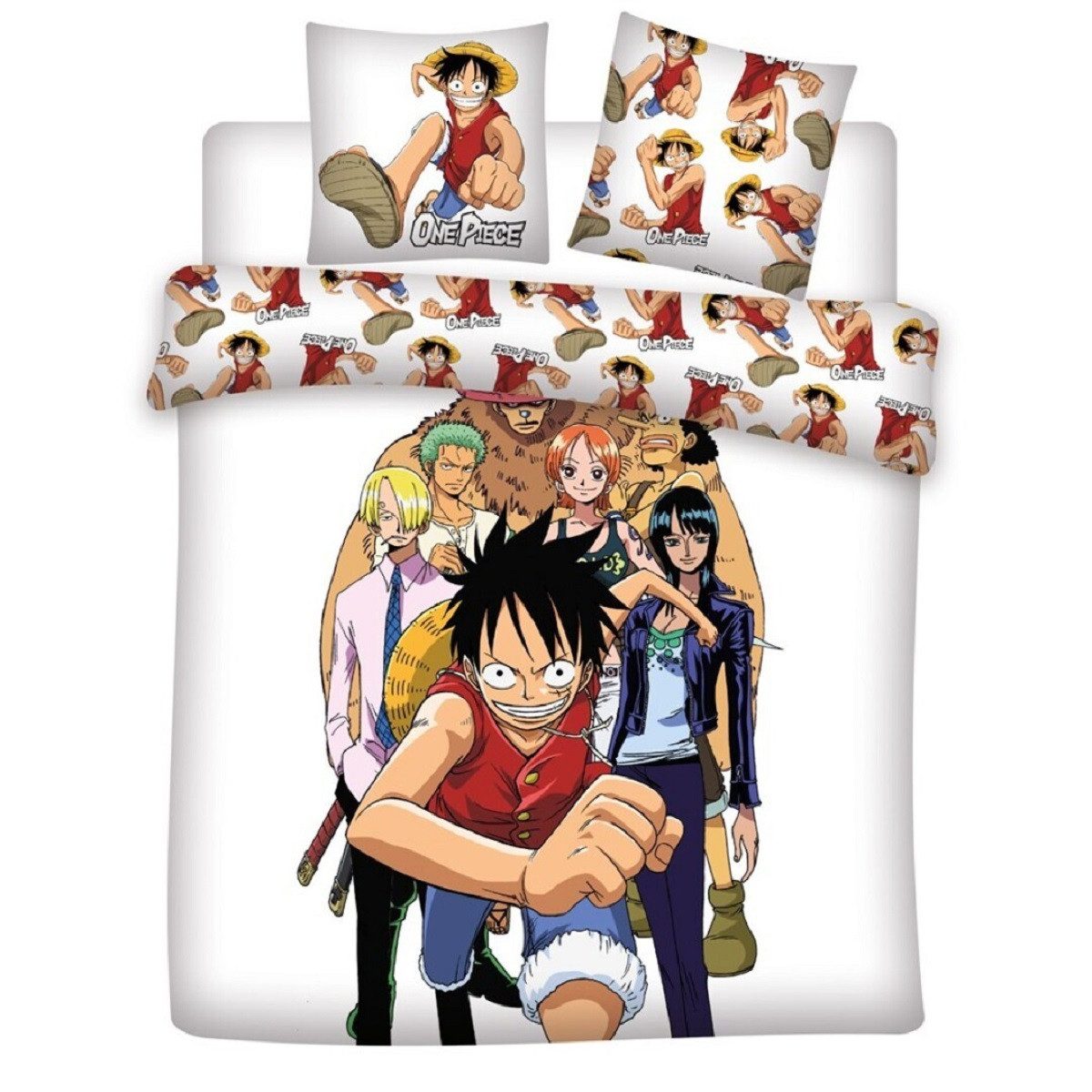 One Piece Bettwäsche 3-teiliges Set – Decken- und Kissenbezug 240x220 + 65x65 cm, 3 teilig