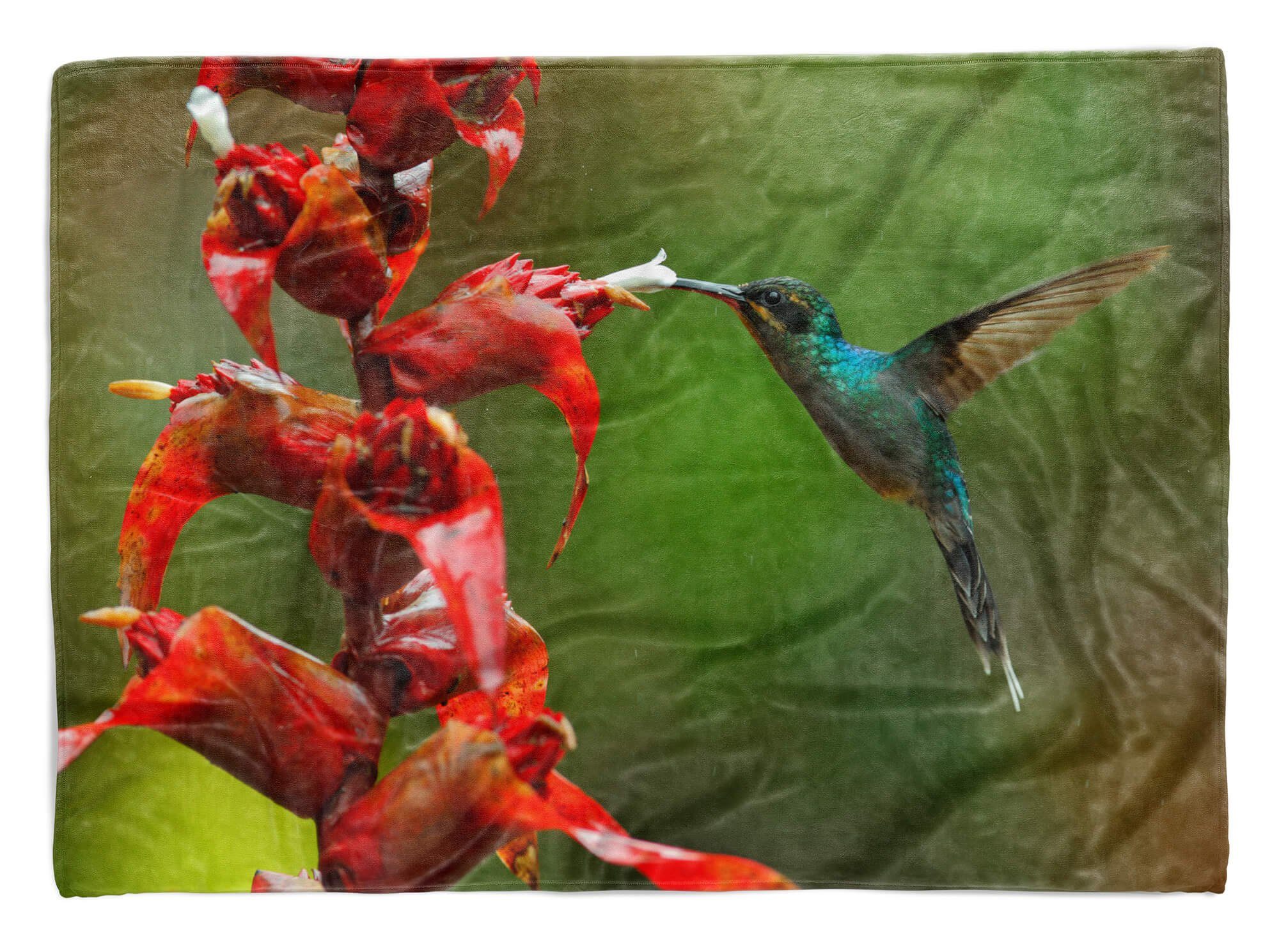 Sinus Art Handtücher Handtuch Strandhandtuch Saunatuch Kuscheldecke mit Tiermotiv Kolibri Blume Exot, Baumwolle-Polyester-Mix (1-St), Handtuch