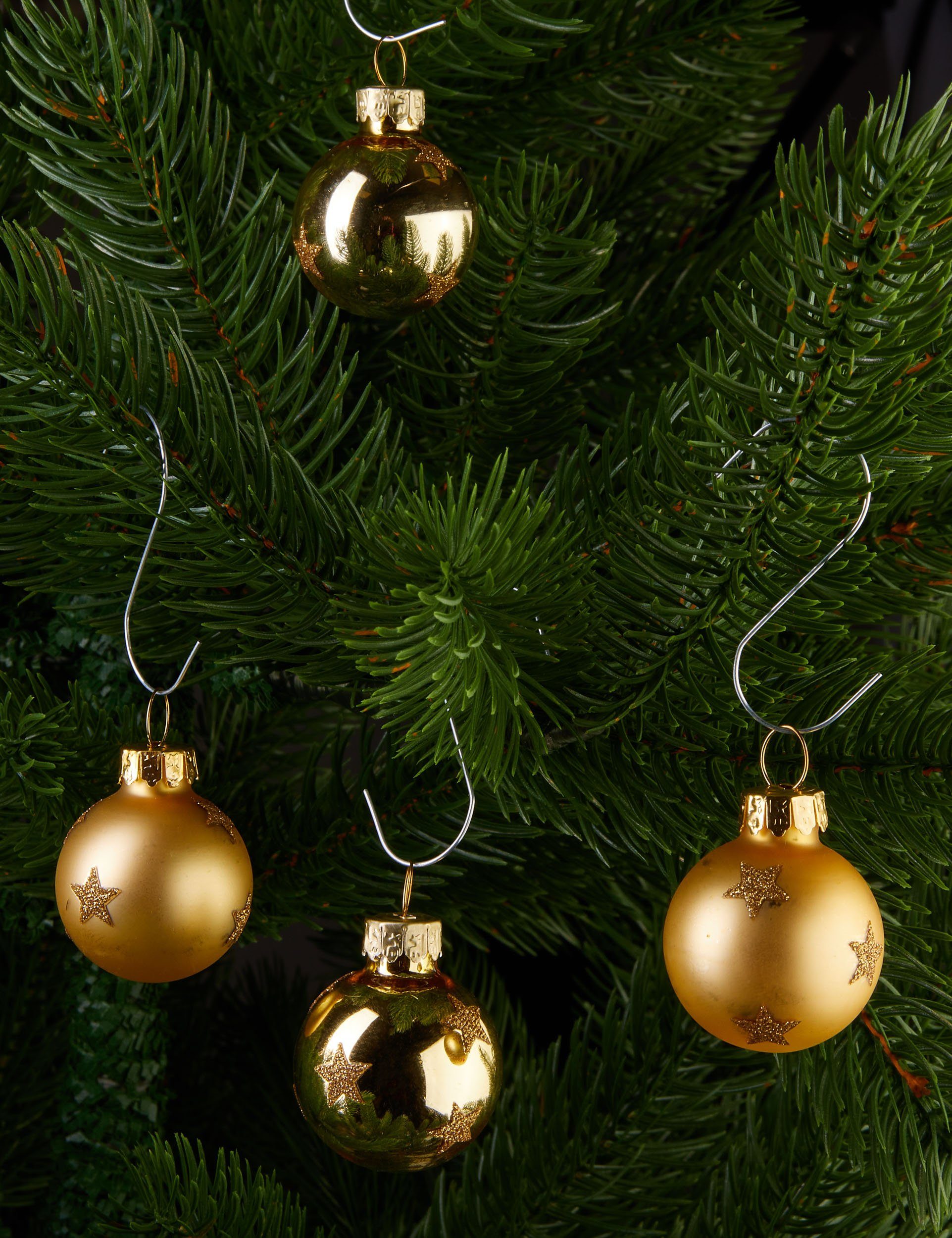 BRUBAKER Weihnachtsbaumkugel Weihnachtskugeln - 3 cm Baumkugel Set - Handbemalter Baumschmuck (12 St), Mini Kugeln mit Glitzer Sternen für Weihnachtsbaum und Weihnachtsdeko