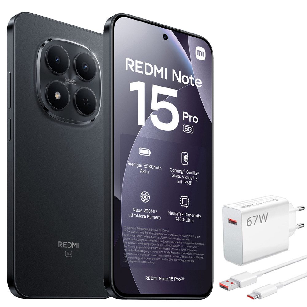 Xiaomi Redmi Note 15 Pro 5G 8+256GB Smartphone & 67W HyperCharge Handy (200 MP Kamera)