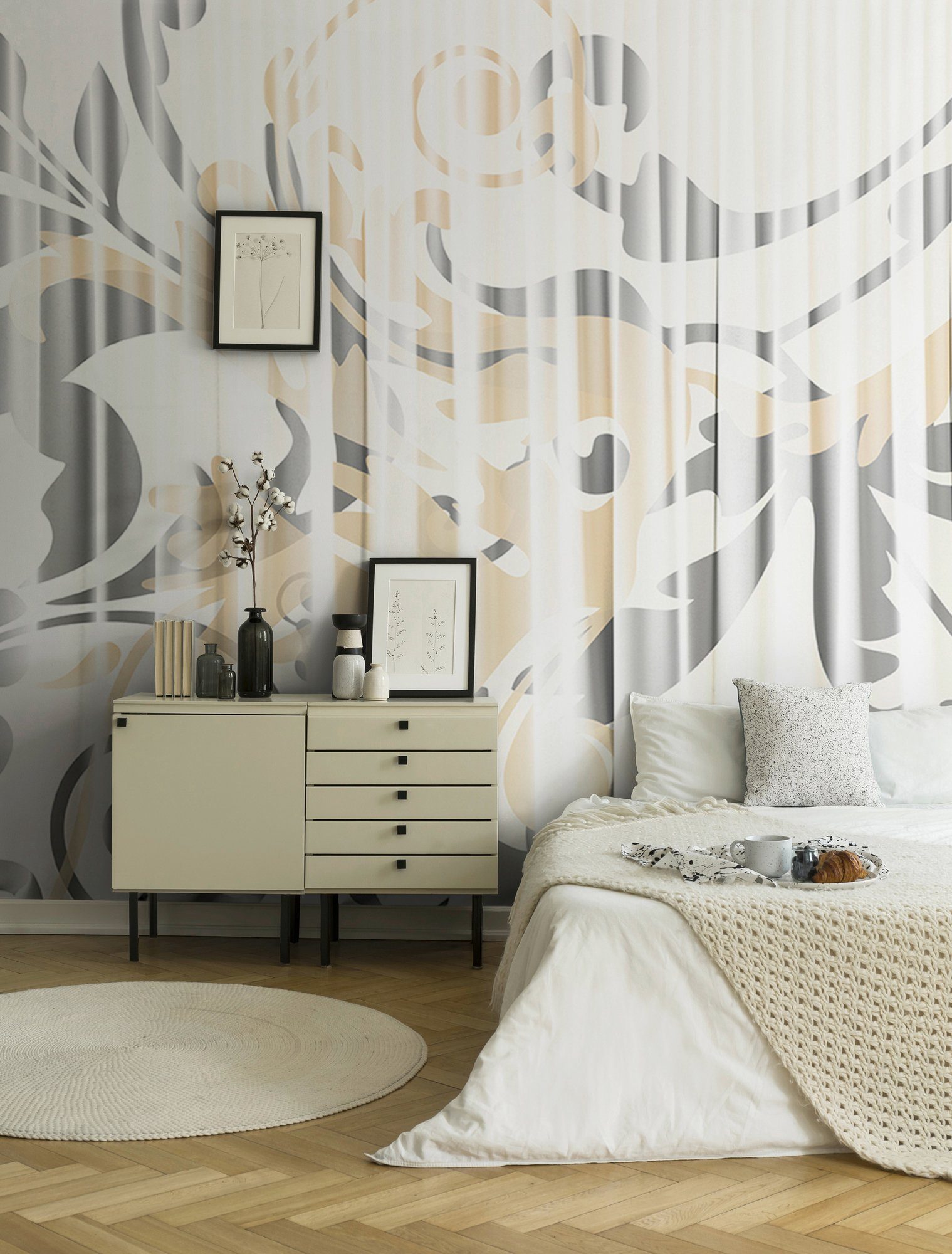 Architects Paper Fototapete Atelier 47 Curtain White 1, glatt, floral, 3D-Optik, (6 St), Vlies, Wand, Schräge, Decke