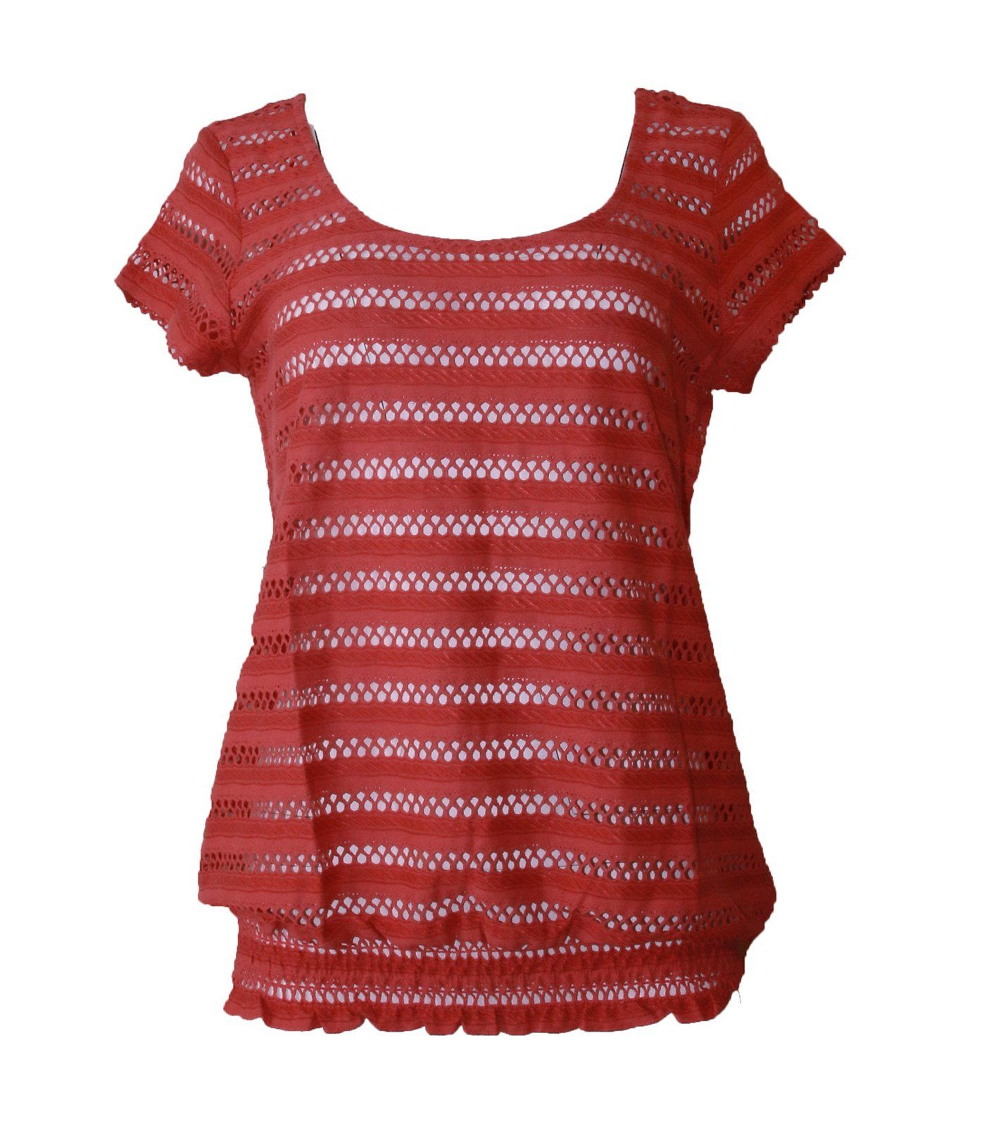TOM TAILOR Rundhalsshirt »TOM TAILOR Rundhals-Shirt angesagtes Damen T-Shirt  mit Streifen- und Lochmuster Sommer-Shirt Rot« online kaufen | OTTO