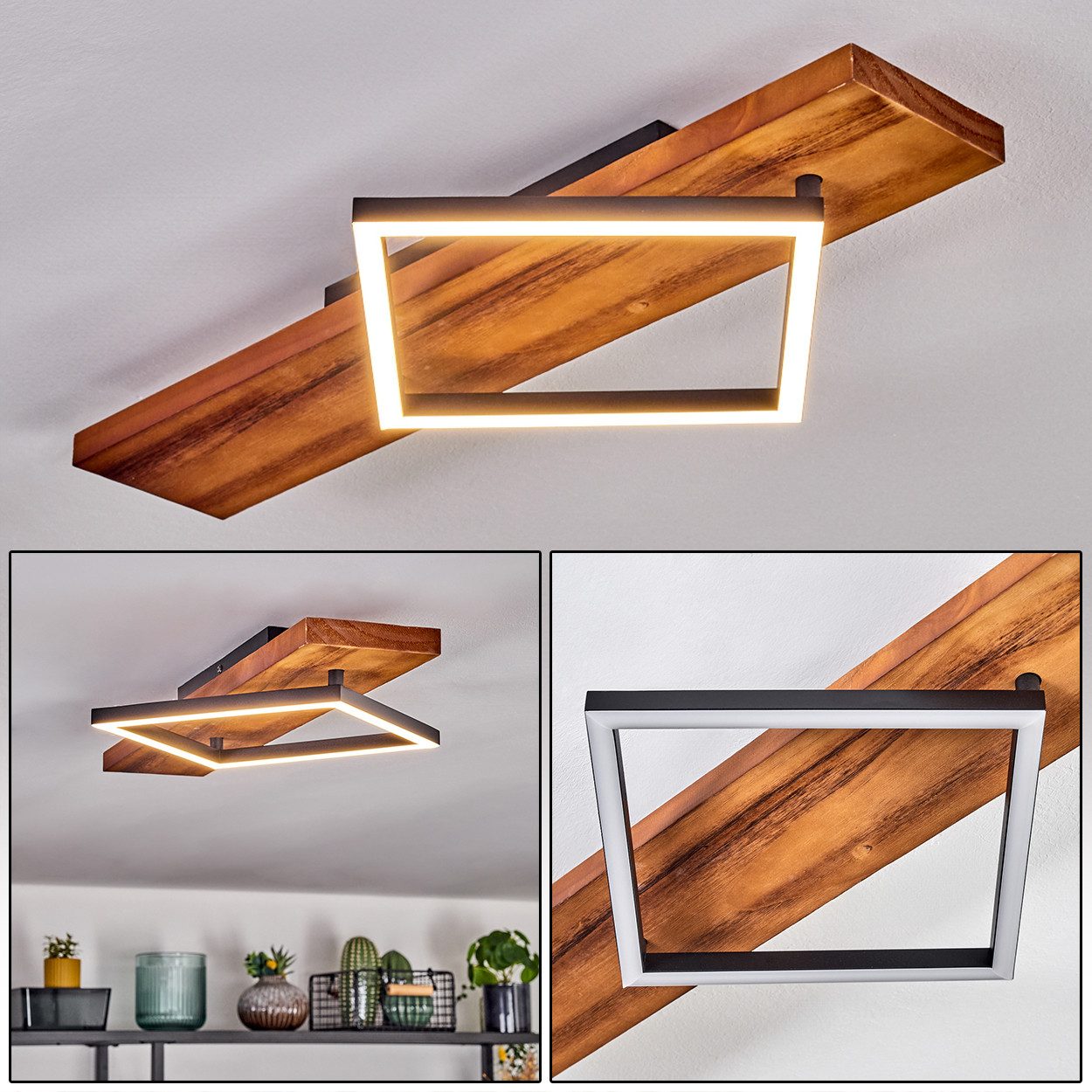 hofstein Deckenleuchte Deckenlampe aus Metall/Holz/Kunststoff in Schwarz/Na günstig online kaufen