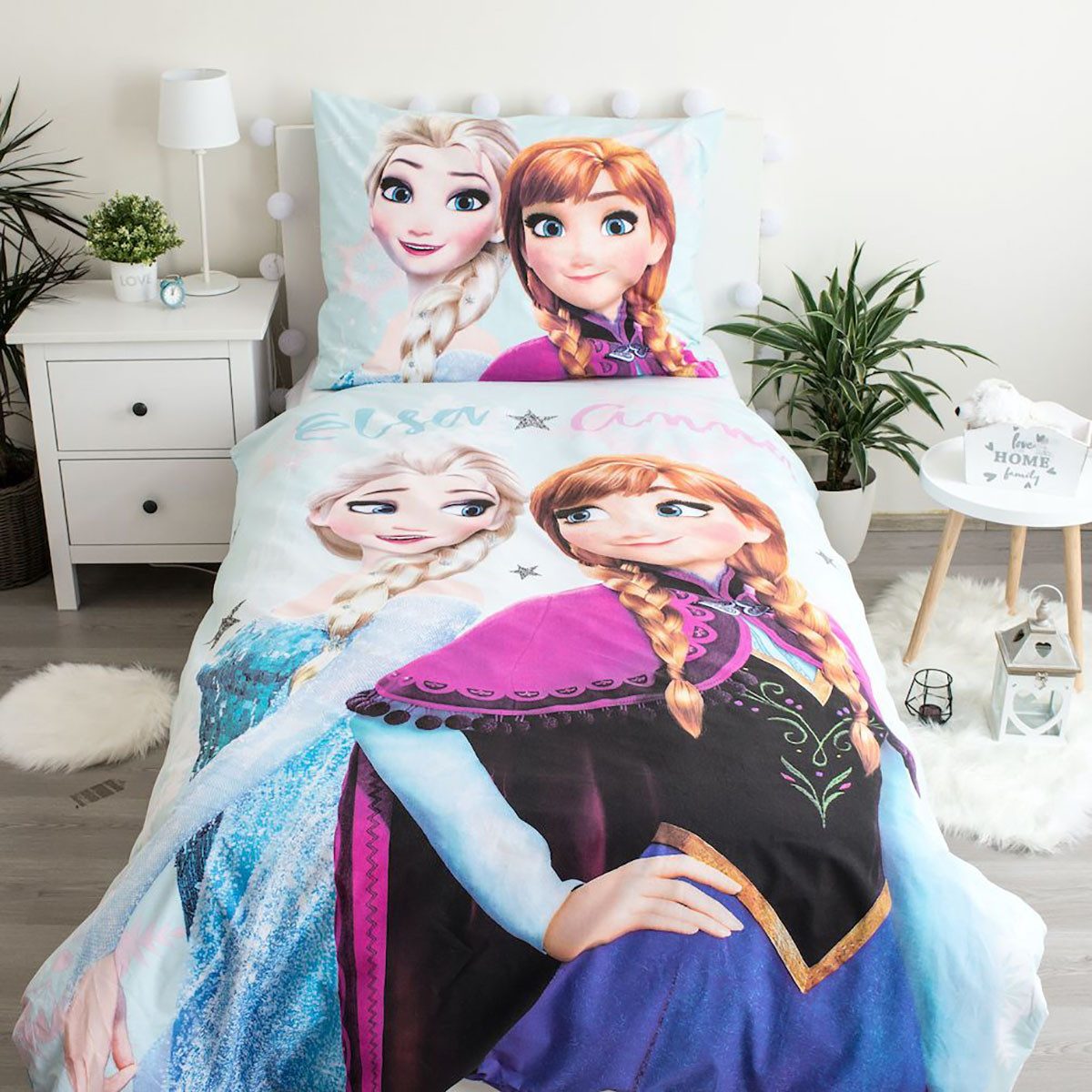 Jerry Fabrics Kinderbettwäsche Disney Kinderbettwäsche Frozen Anna Elsa Eiskönigin 140x200 cm, Renforcé, 2 teilig