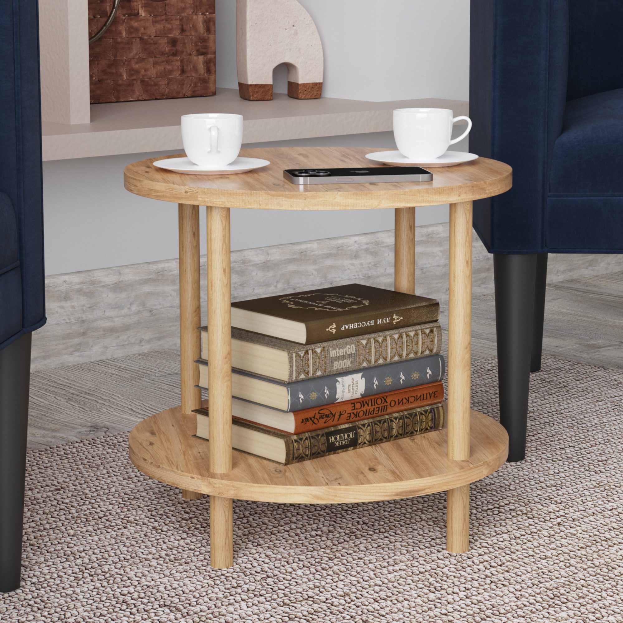 en.casa Beistelltisch, »Ves« mit unterer Ablage 49 x Ø42 cm Holzoptik günstig online kaufen