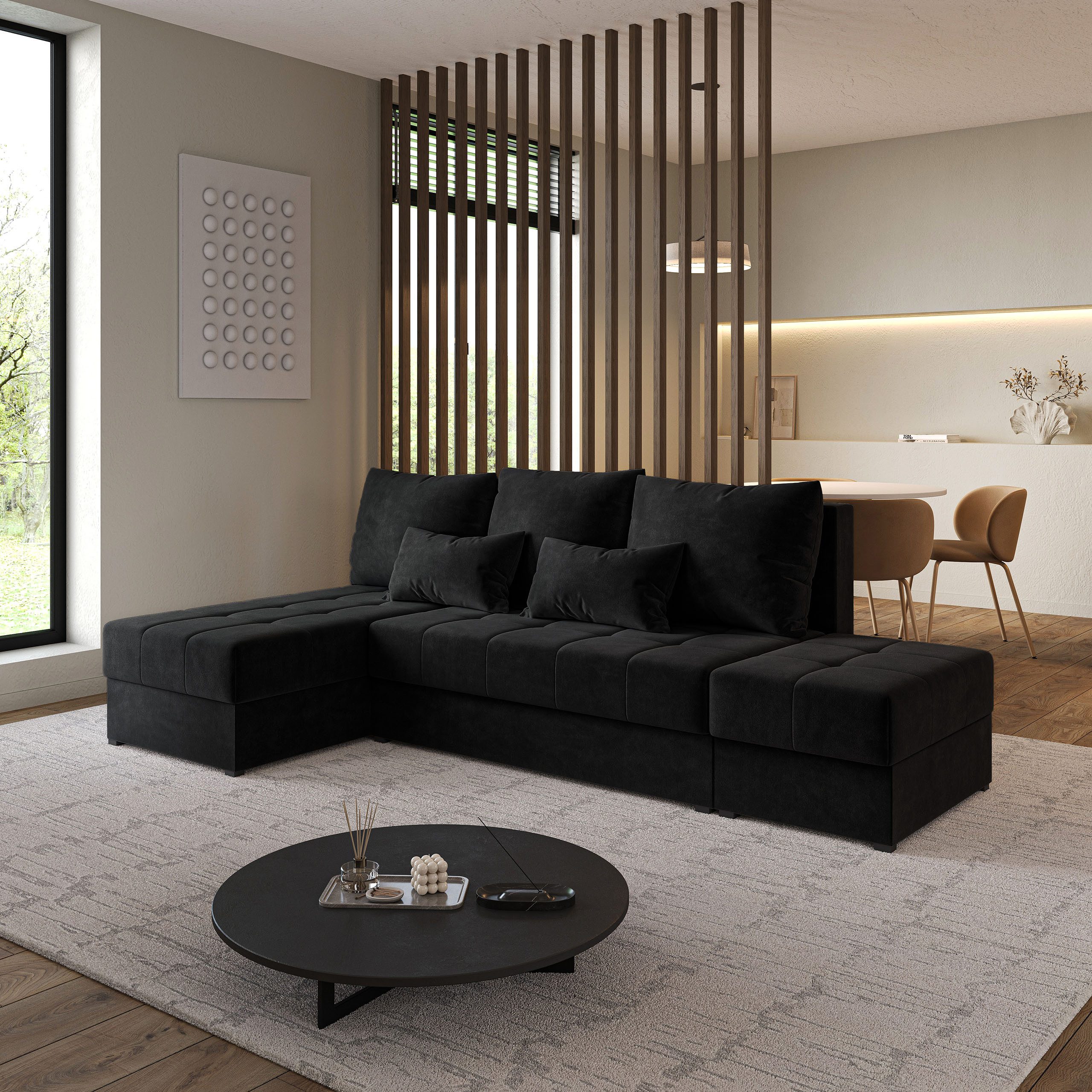 Masseno Ecksofa NORVI mit Schlaffunktion L-Form, Sofa mit Bettkasten