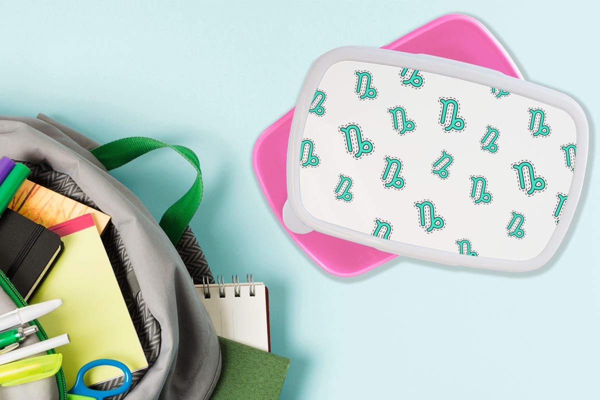 Snackbox, Kunststoff Kinder, (2-tlg), für Astrologie, Kunststoff, - Gestaltung Brotdose - rosa Erwachsene, MuchoWow Lunchbox Brotbox Steinbock Mädchen,