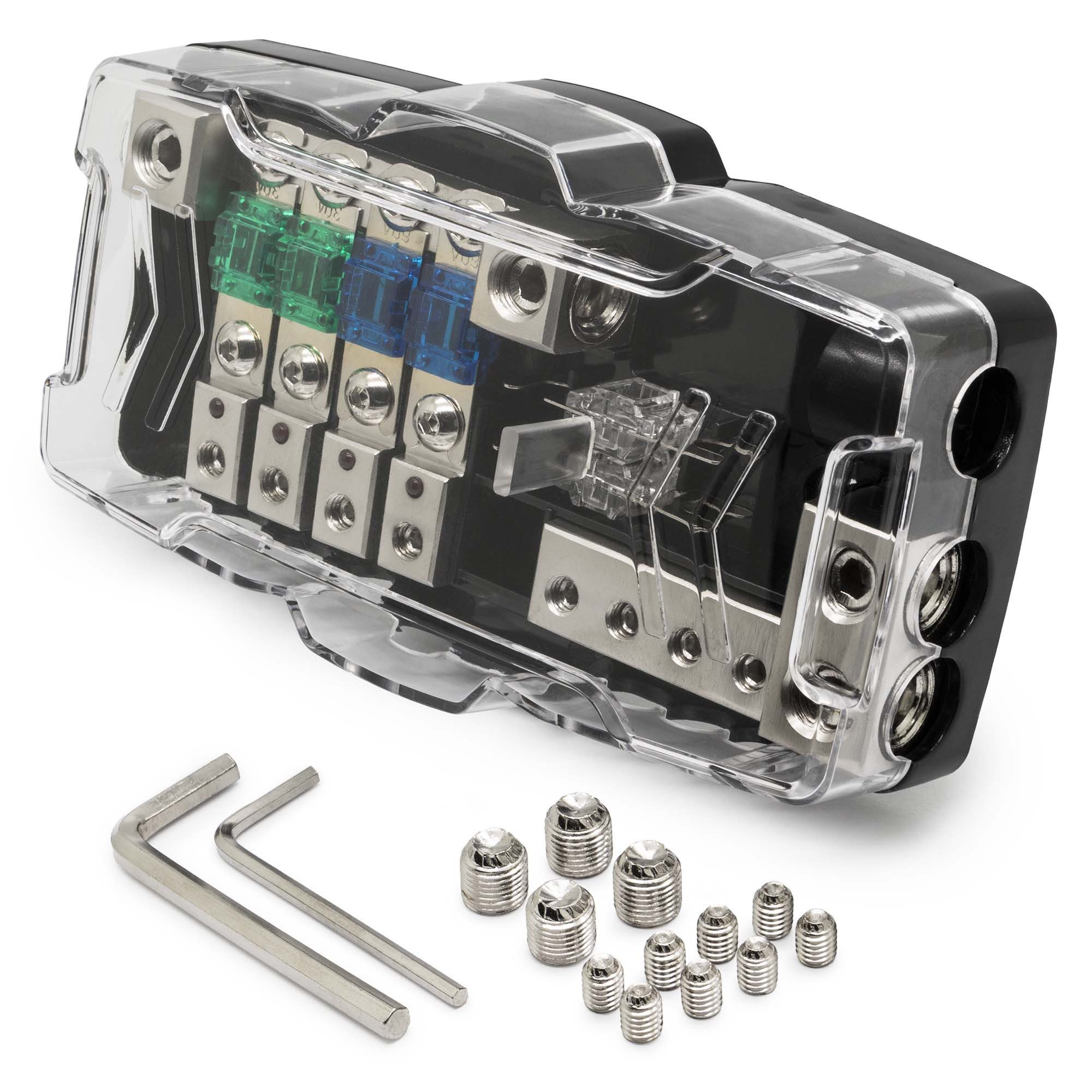 Adapter Universe Kfz-Sicherungshalter Mini ANL Sicherungshalter Verteiler 30A 60A 80A 4er Verteilerblock