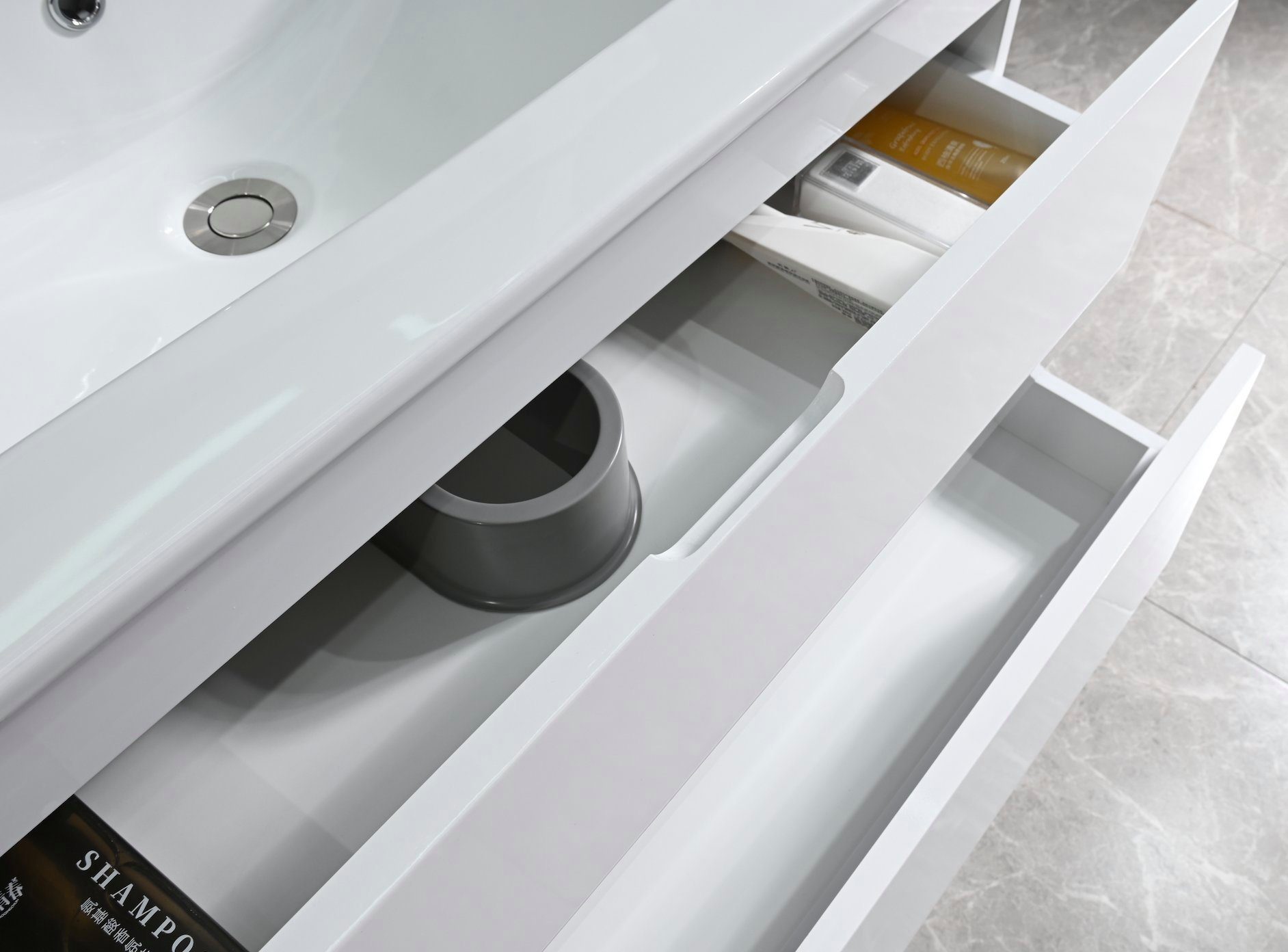 Faizee Möbel Badmöbel-Set Badmöbel Set vormontiert "Miran" Weiß/Schwarz Keramik Hochglanz 90 cm, (4-St)