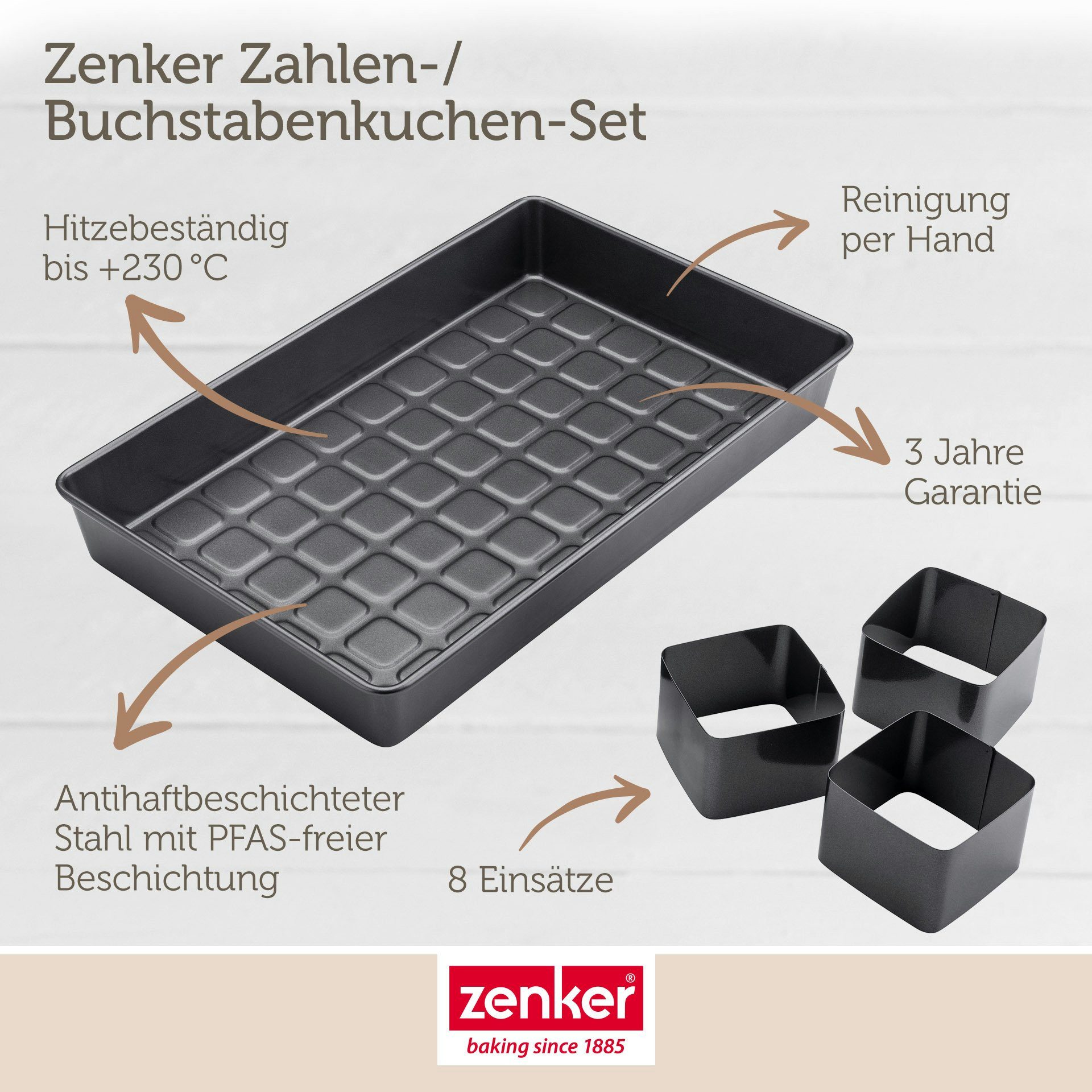 Zenker Springform Backform-Set für Zahlen und Buchstaben, Kuchenformen, 9-teilig