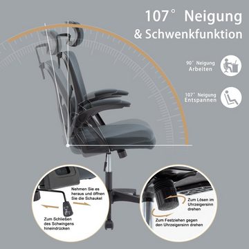 symino Bürostuhl Ergonomisch geformter Sitz mit hoher Dichte und Alcantara-Polsterung, Verstellbare Kopfstütze und Armlehnen, grauer Gaming-Stuhl