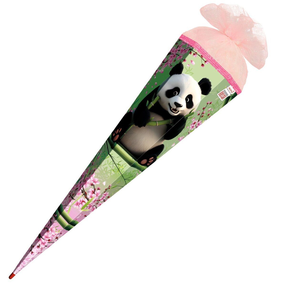 Roth Ideen Schultüte Schultüte Panda - sechseckig 85 cm Glitzerborte Organza