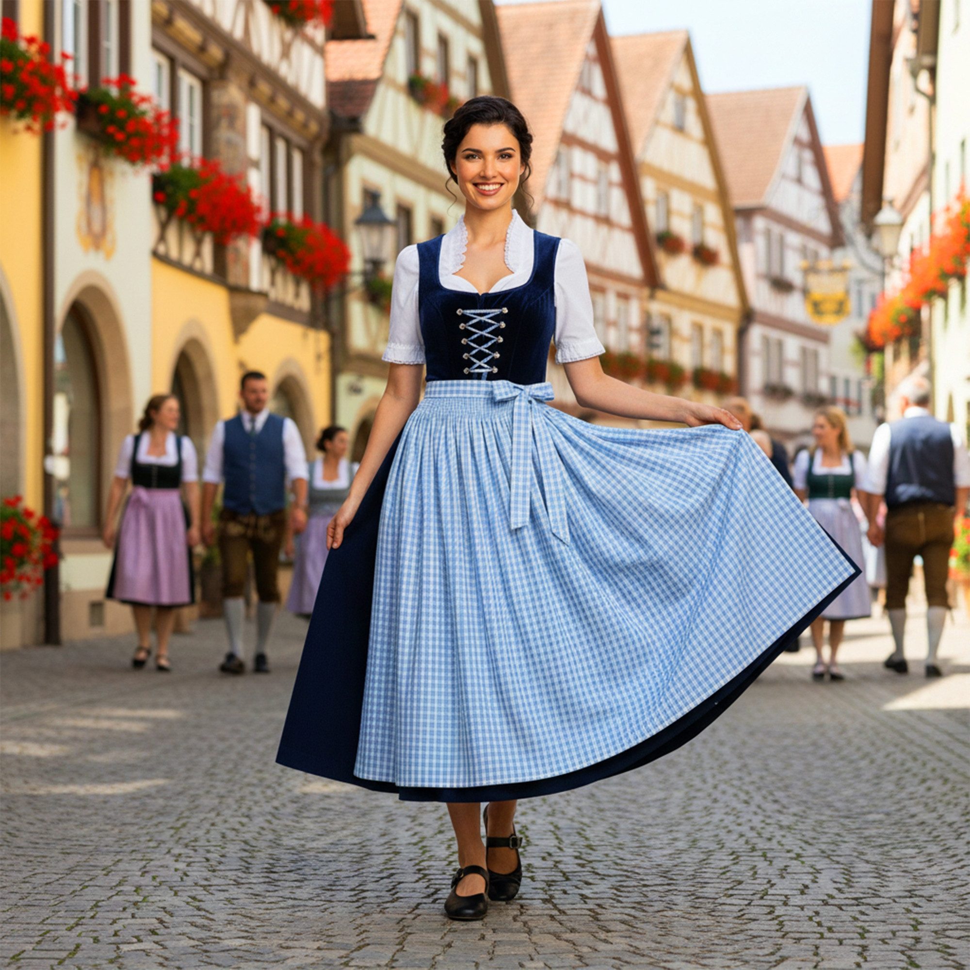 German Wear Dirndlschürze GW1601-3, Lange Dirndlschürze Trachtenschürze 90cm