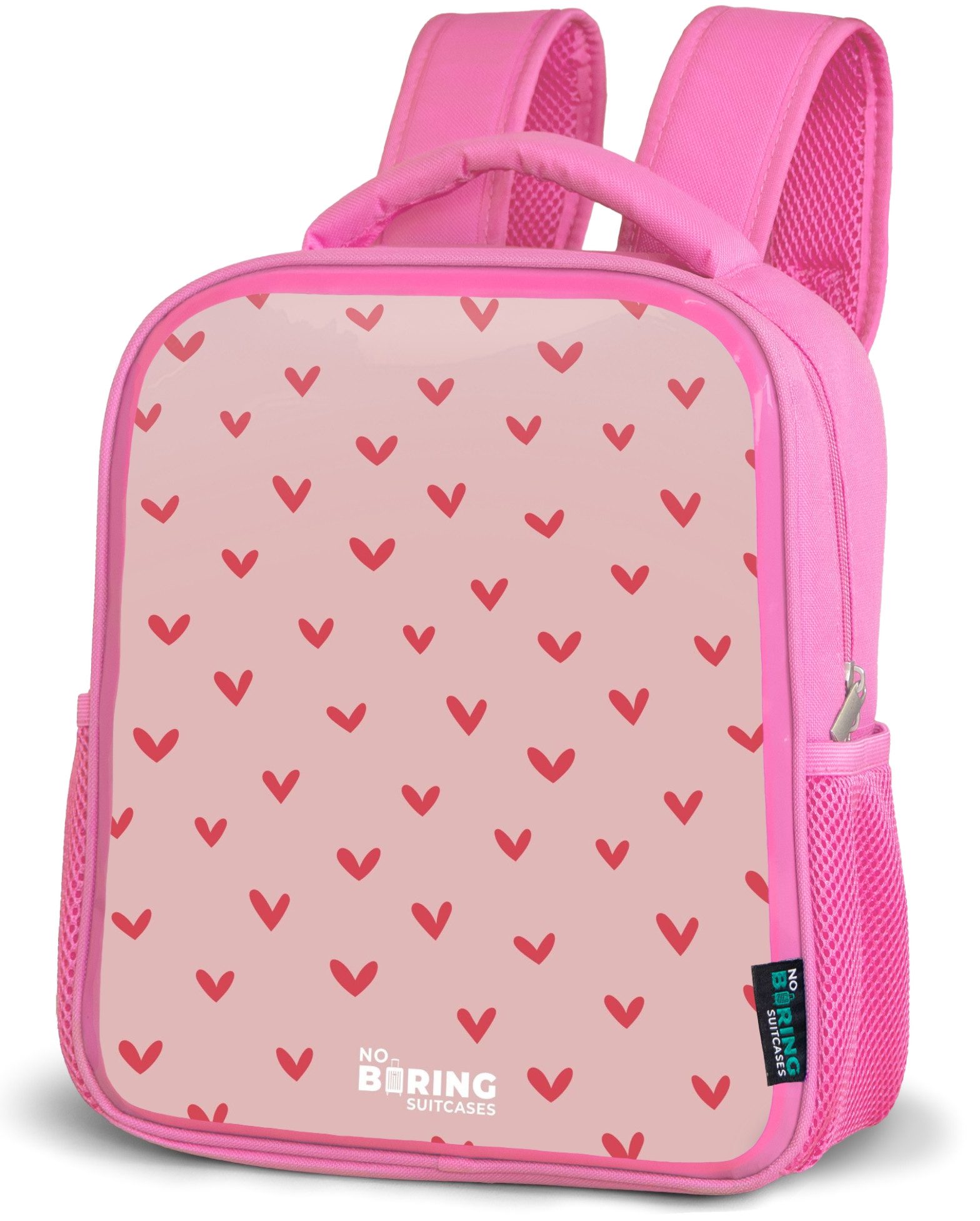 NoBoringSuitcases.com© Rucksack Herzmuster mit rosa Farben, Kinderrucksack, Schulrucksack, Freizeitrucksack, Mädchen, Kindergarten