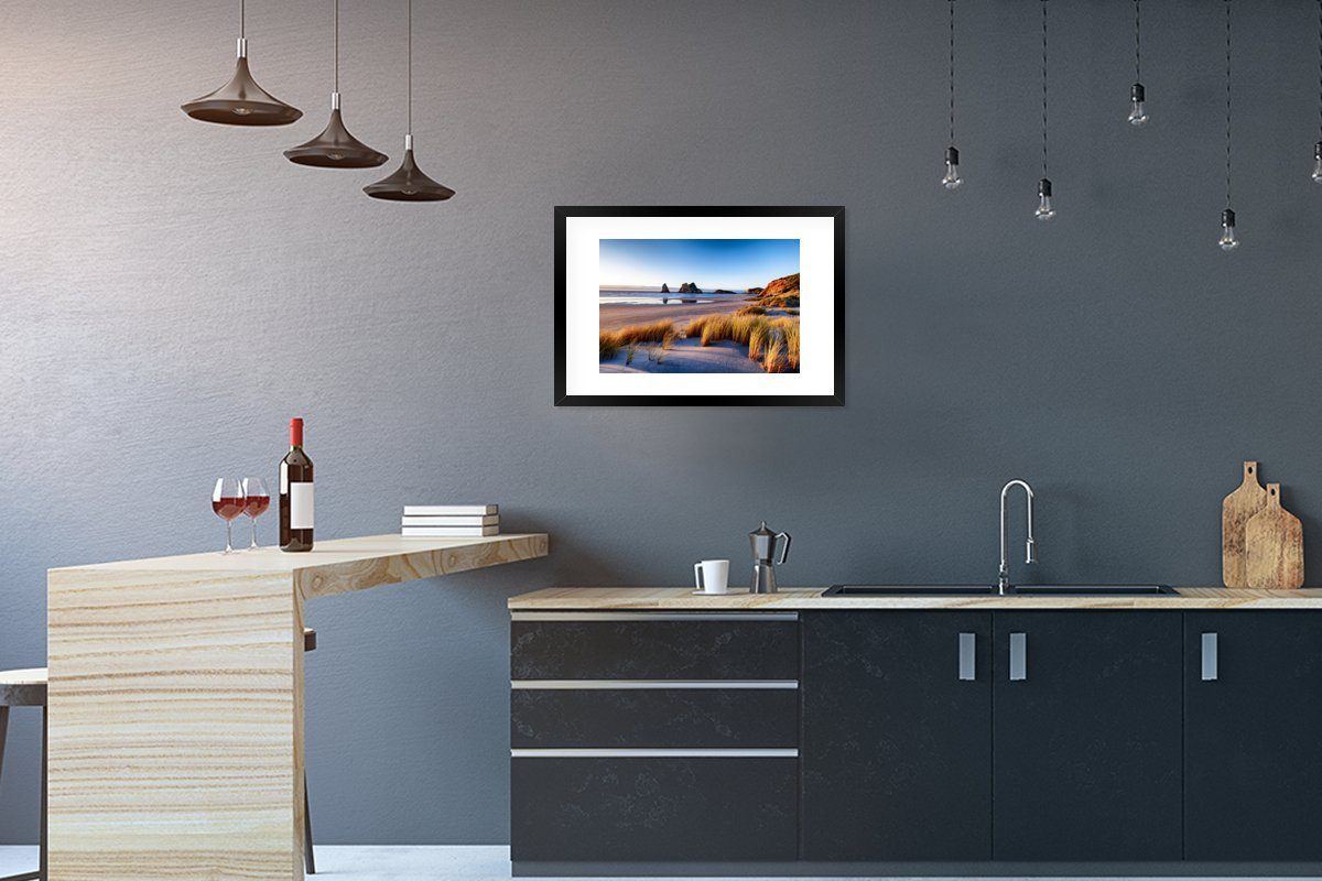 MuchoWow Poster Strand - Meer - Natur, (1 St), mit Rahmen, Kunstdruck, Gerahmtes Poster, Schwarzem Bilderrahmen