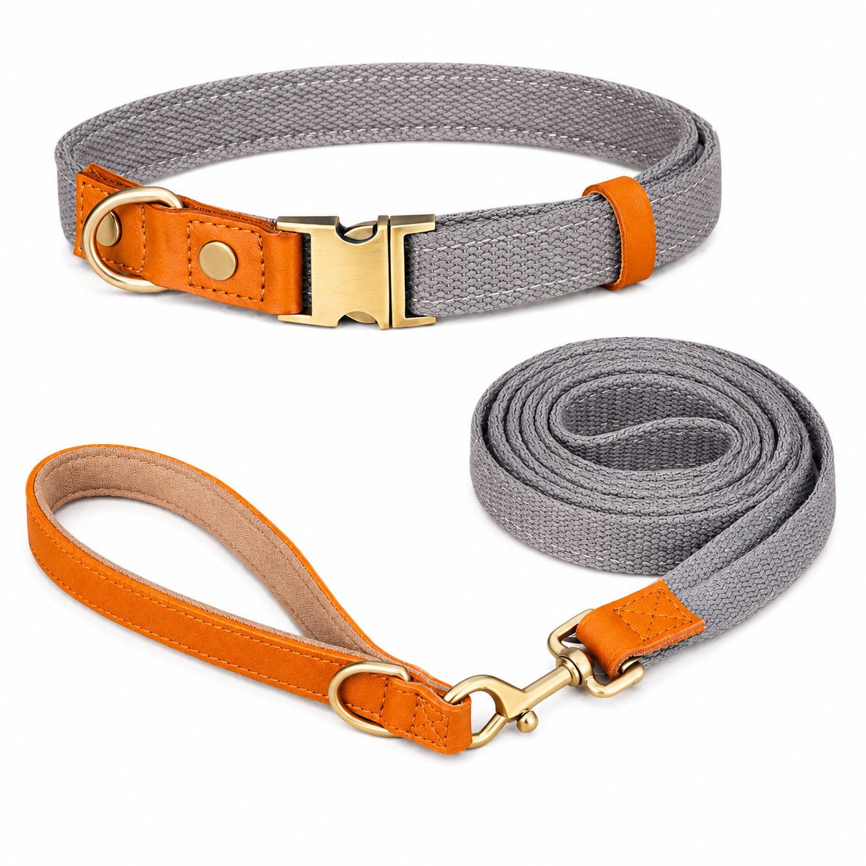 Illes-Laedchen Hunde-Halsband hochwertiges Hundehalsband & Hundeleine Set aus Nylon mit Leder, – Verstellbares Hunde Set in verschiedenen Größen & Farben