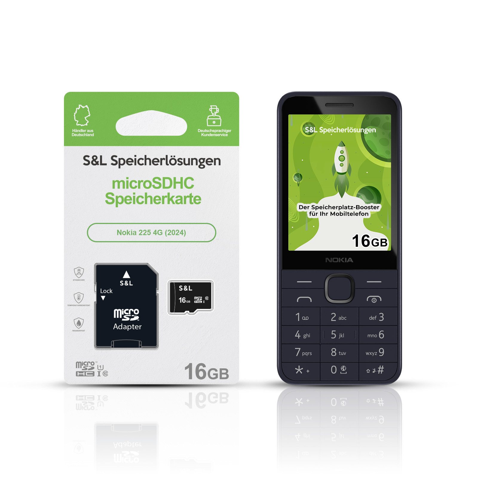 Tec-Expert microSD Karte S&L für Nokia 225 4G (2024) Speicherkarte (16 GB, Class 10, microSDHC)