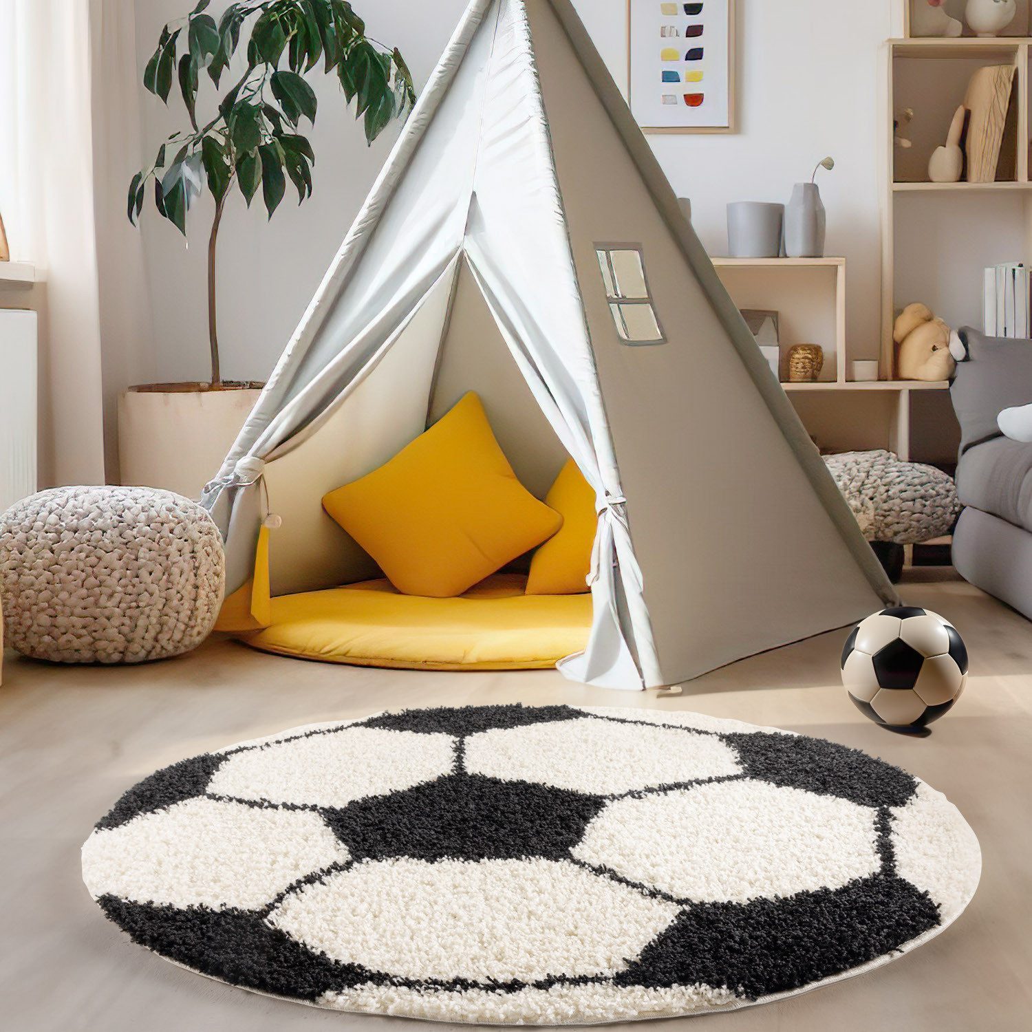 Carpettex Kinderteppich Fußball-Design, Rund, Höhe: 30 mm, Kinder Teppich F günstig online kaufen