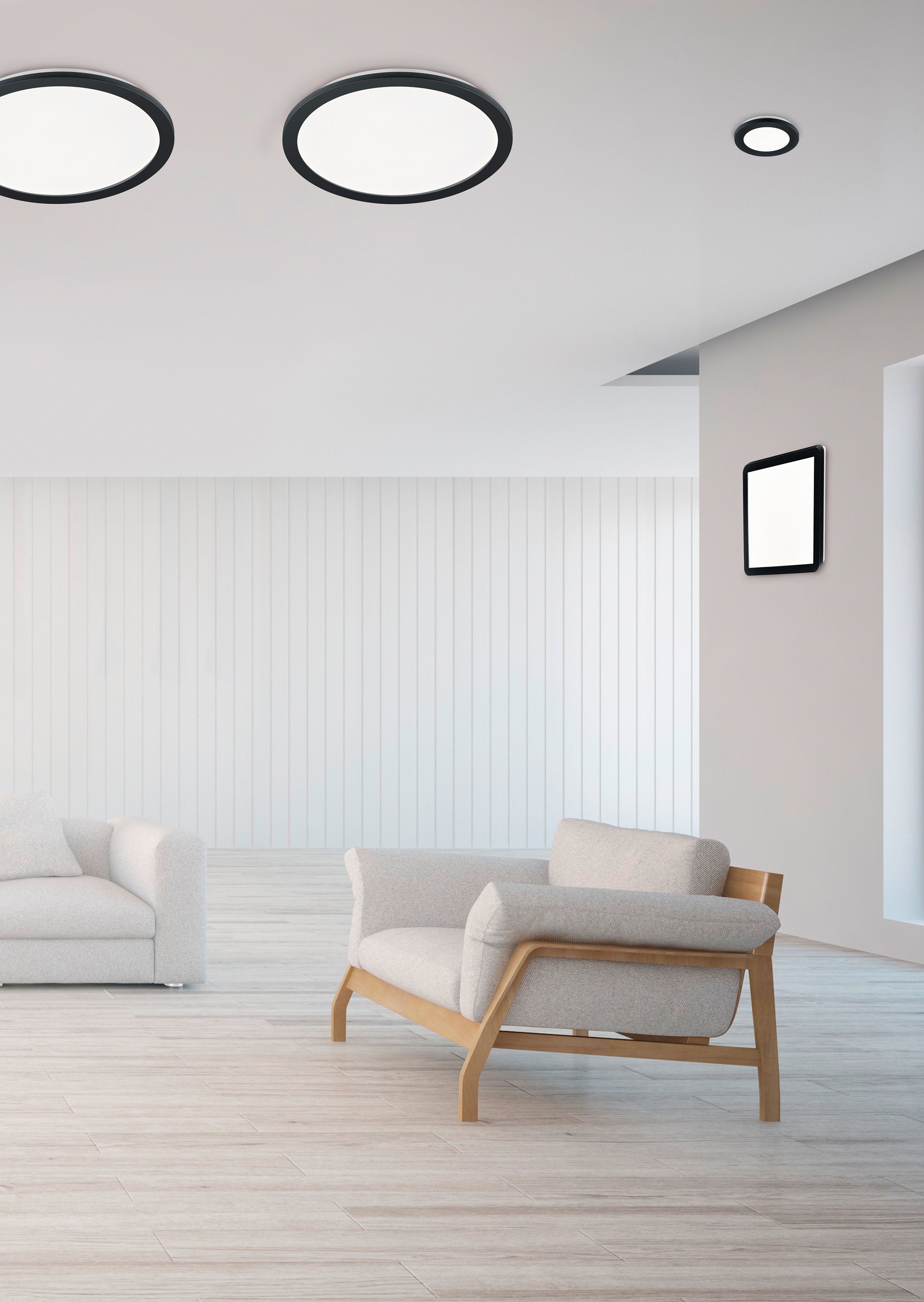 Reality Leuchten LED Deckenleuchte Camillus, LED fest integriert, Warmweiß, matt schwarz Switch Dimmer, warmweiß 3000 K, Badezimmer geeignet, IP44