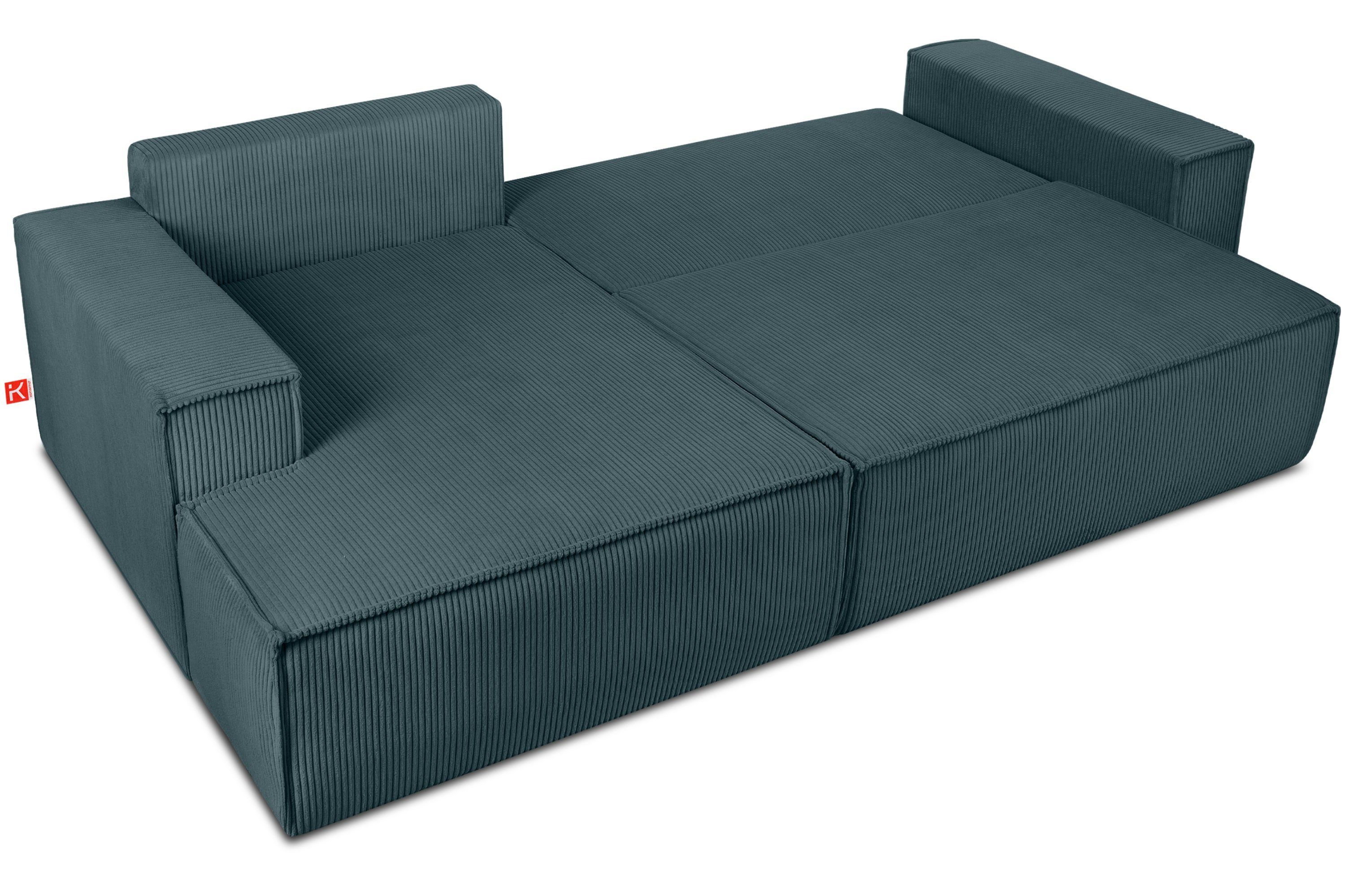 Pet blau Cord-Stoff Ecksofa mit links, NAPI EU, der Konsimo Schlaffunktion, in Ecksofa Friendly hergestellt in