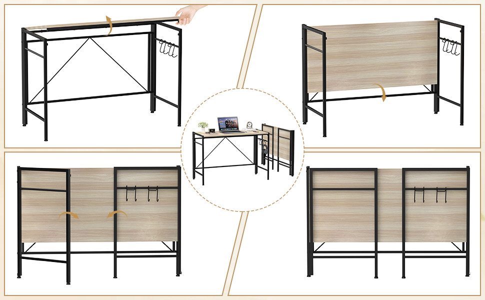 JEOBEST Klapptisch Schreibtisch Klappbar mit Rollen, Arbeitstisch XL 110 x 50 cm, (1-St., 1 Schreibtisch), Schmal, Platzsparend, Einfacher Montage – Bild 3 von 5